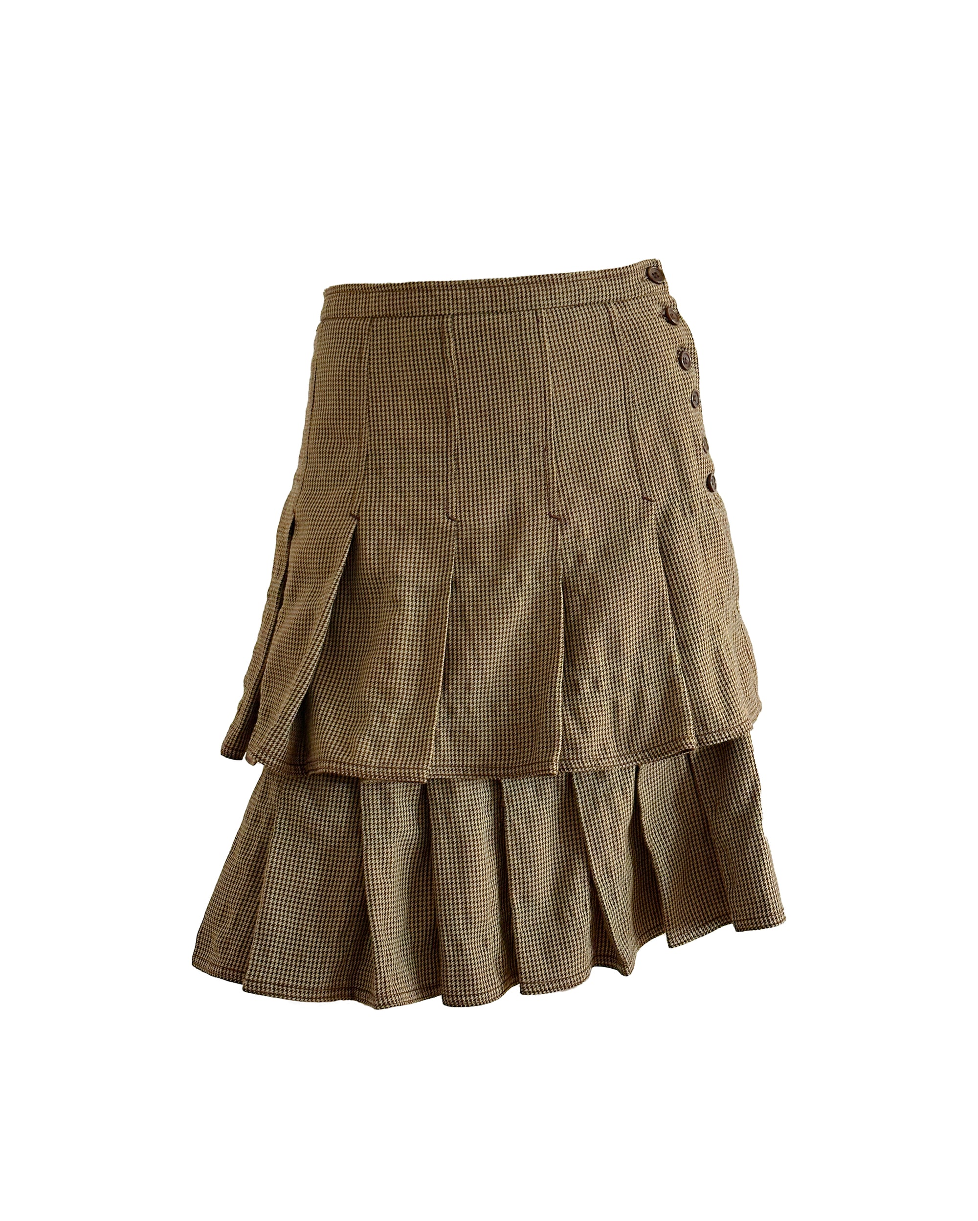 Wool Houndstooth Double-Layer Skirt S