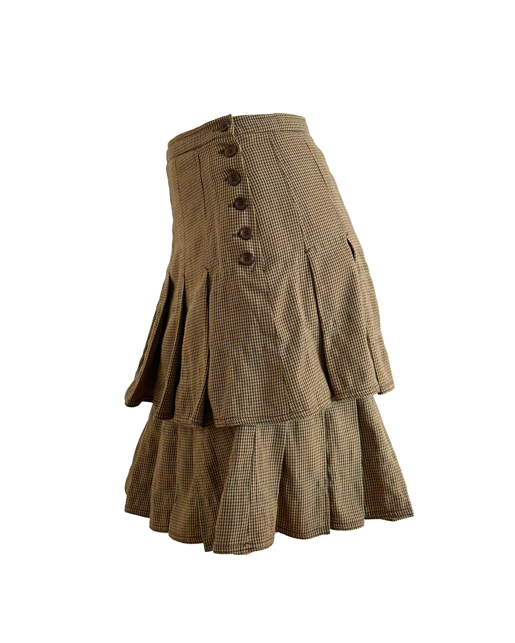 Wool Houndstooth Double-Layer Skirt S