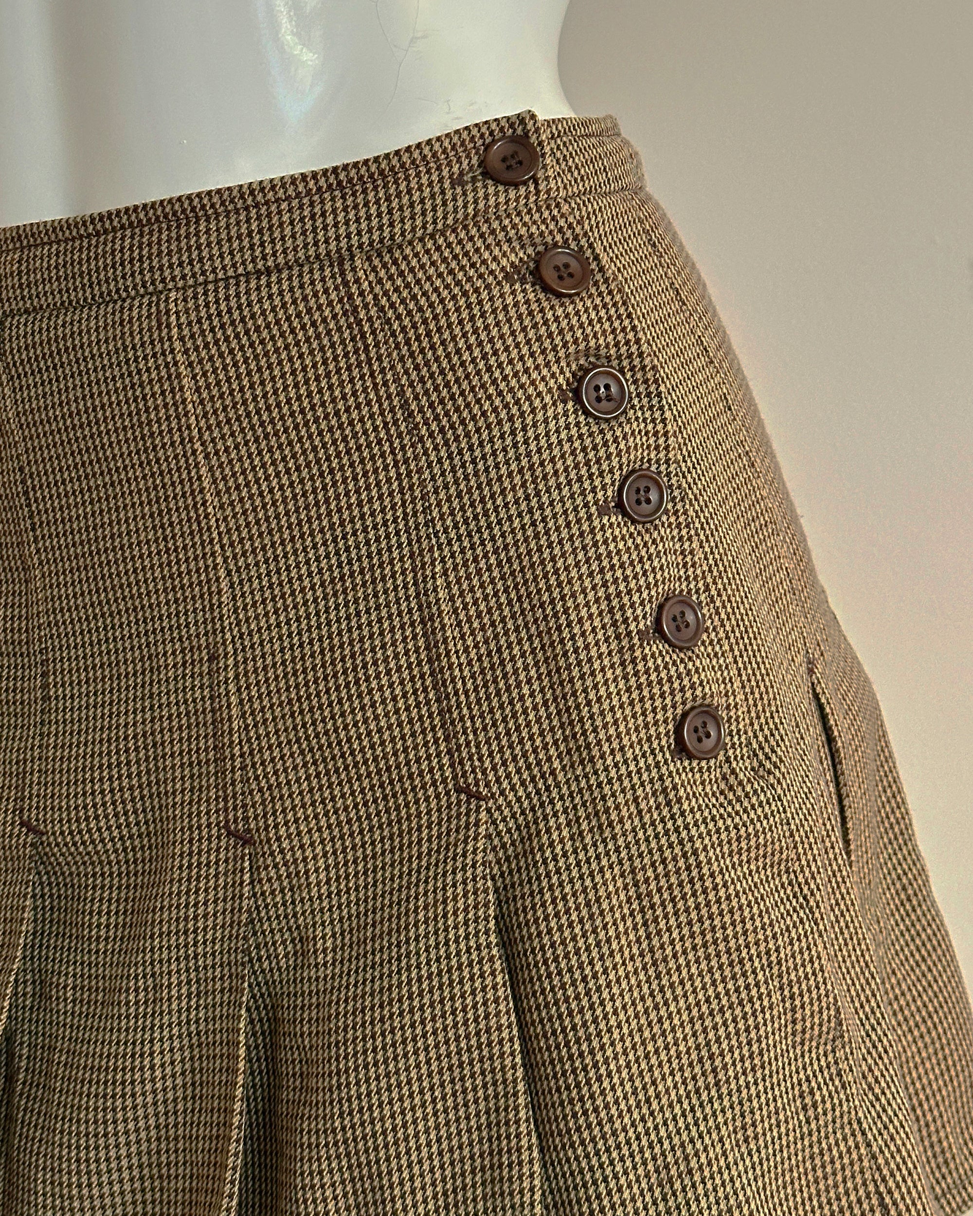 Wool Houndstooth Double-Layer Skirt S