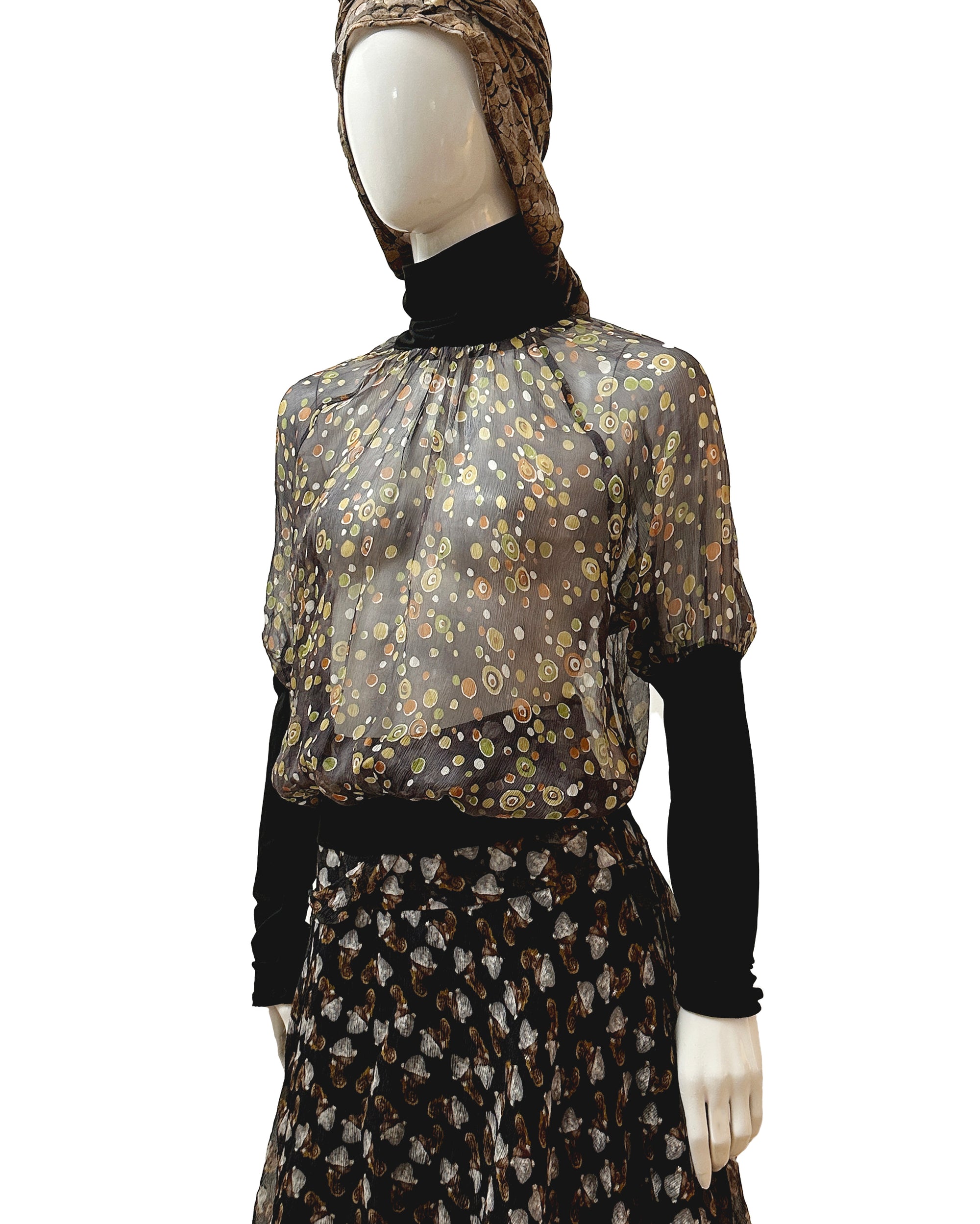 Sheer Silk Printed Blouse S/M