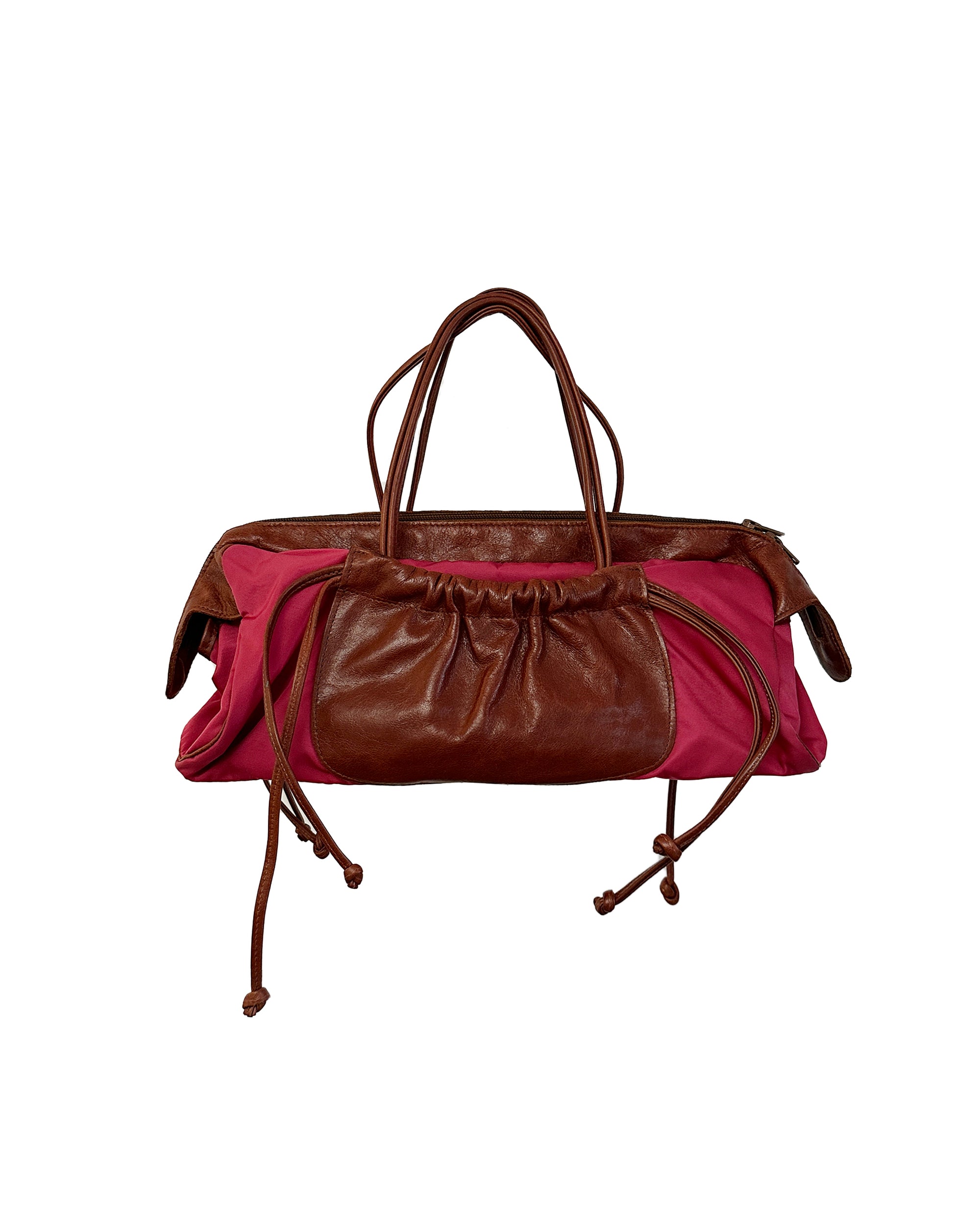 Pink and Brown Leather-Accent Bag