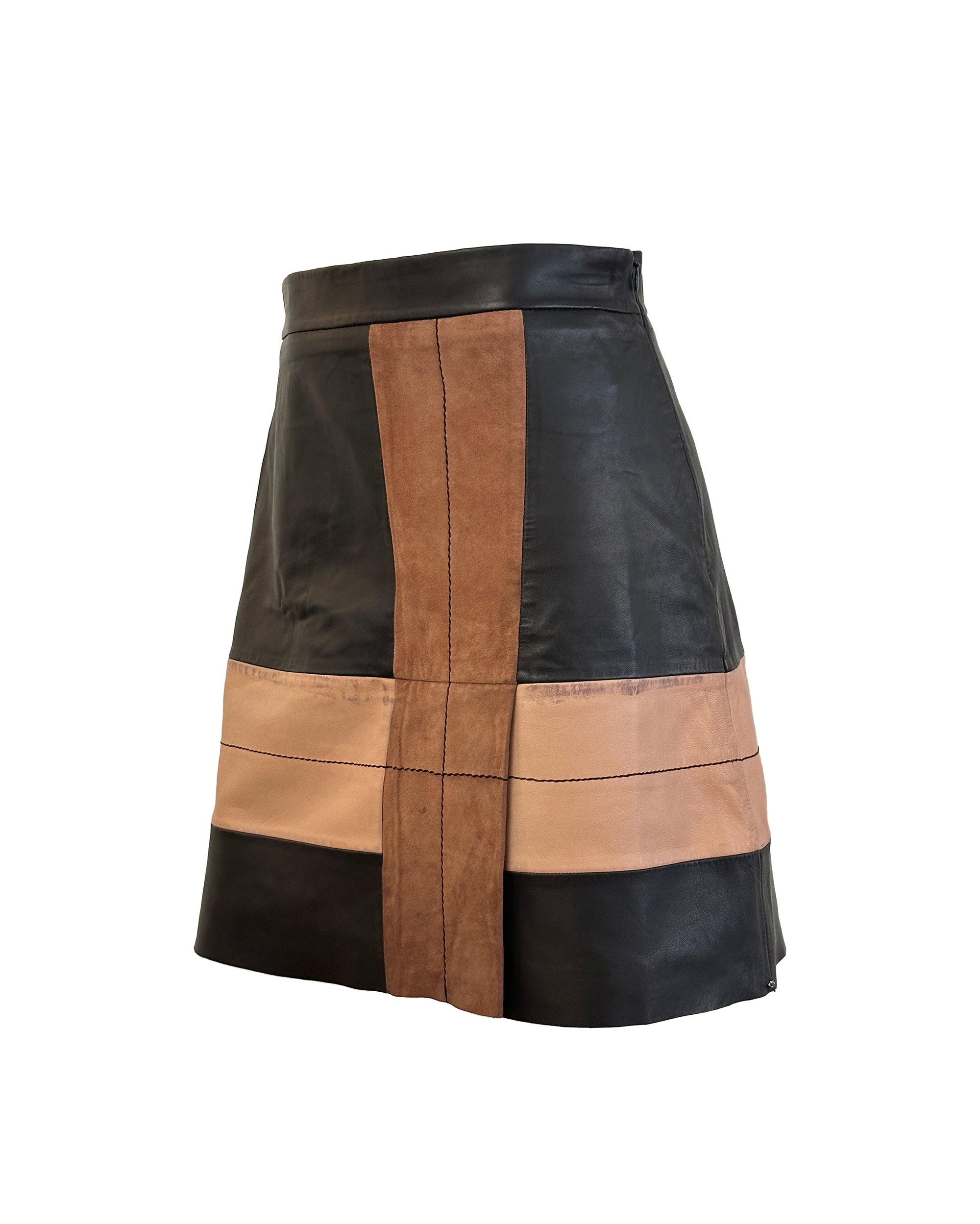 SPORTMAX Tri-Tone Leather Skirt XS/S