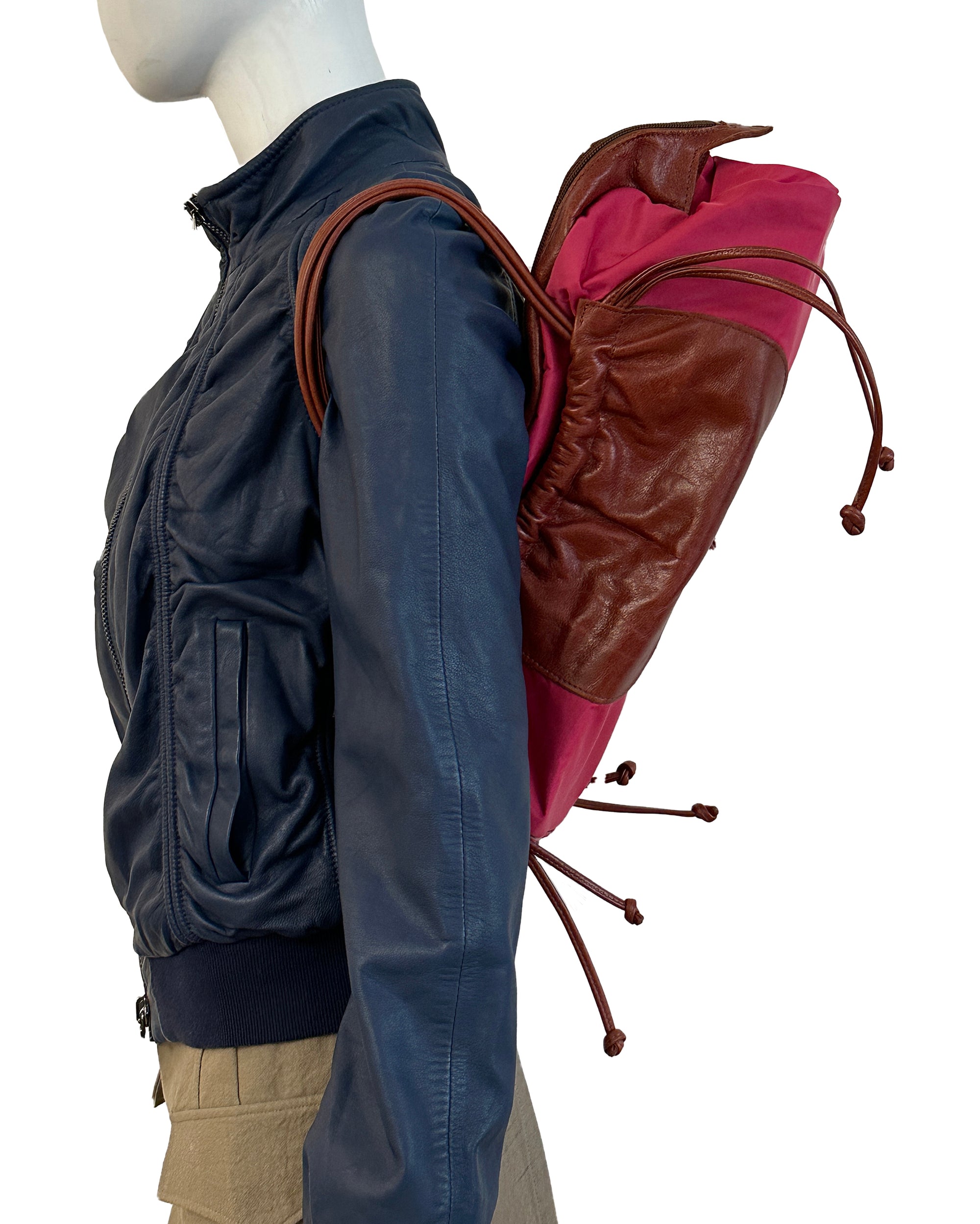 Pink and Brown Leather-Accent Bag