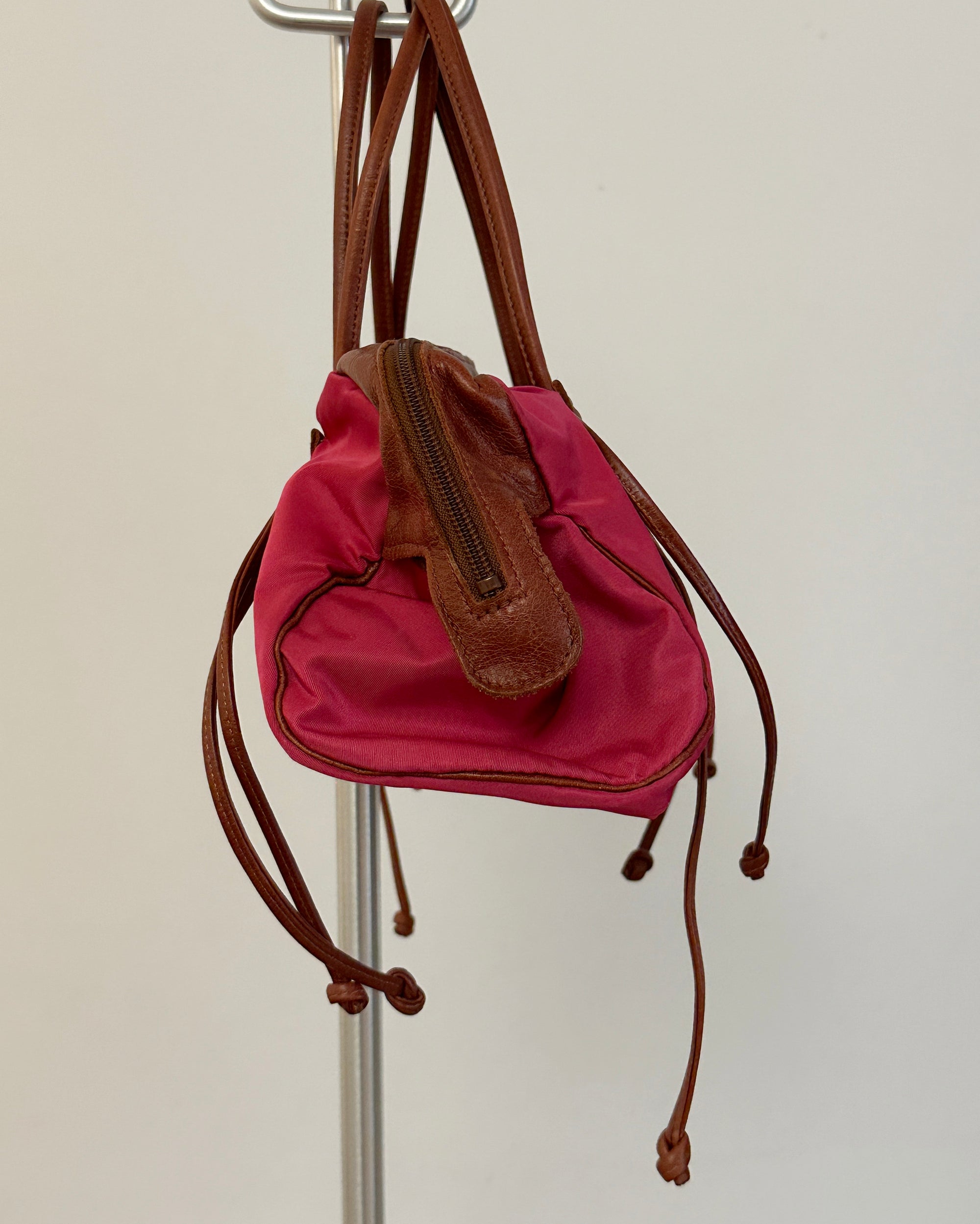Pink and Brown Leather-Accent Bag