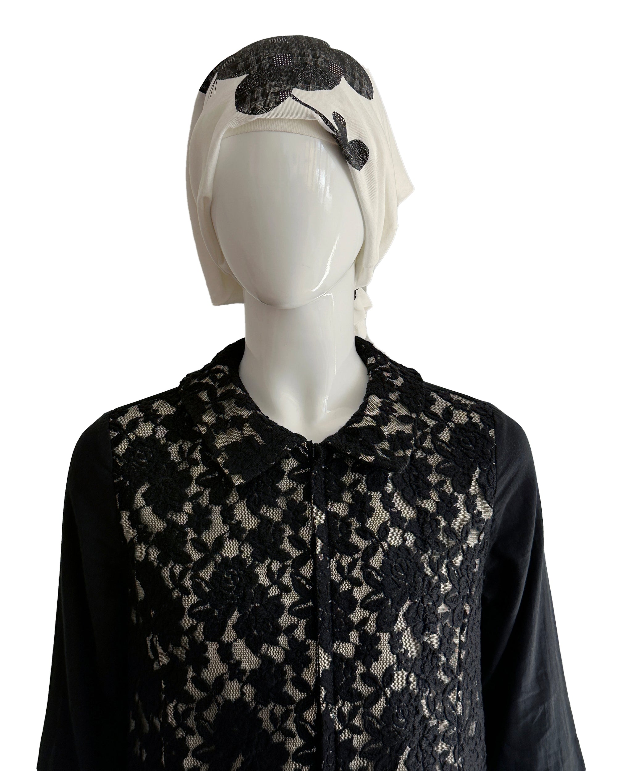 SUNAO KUWAHARA Black Lace & Velvet Panel Coat-Dress M