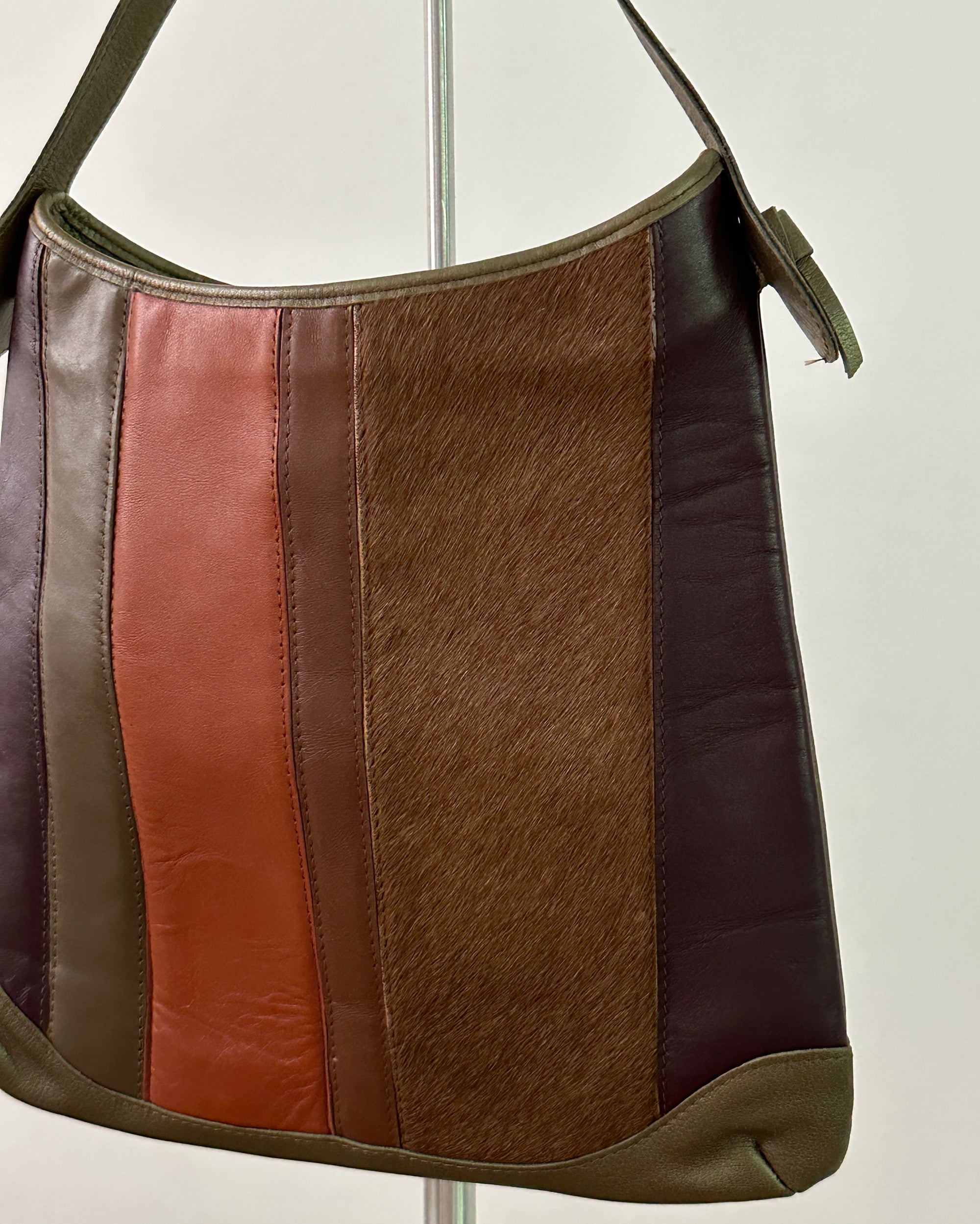 Multitone Leather & Fur Panel Shoulder Bag