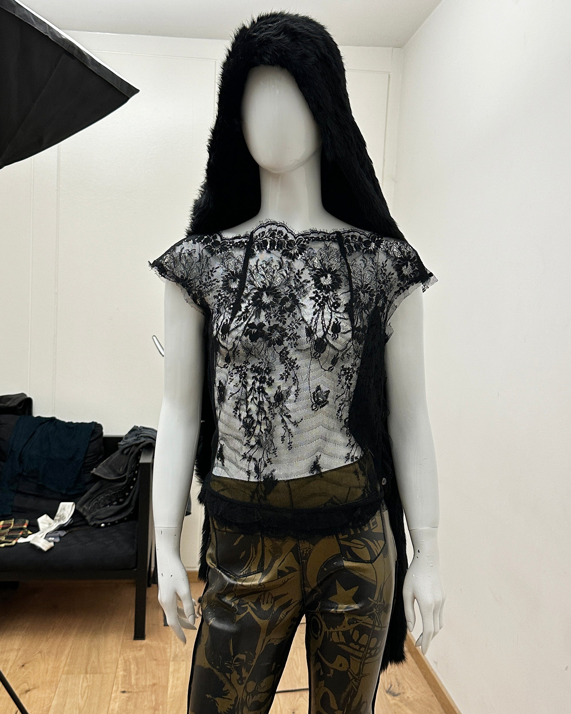 MIKI MIALY Sheer Lace Top S