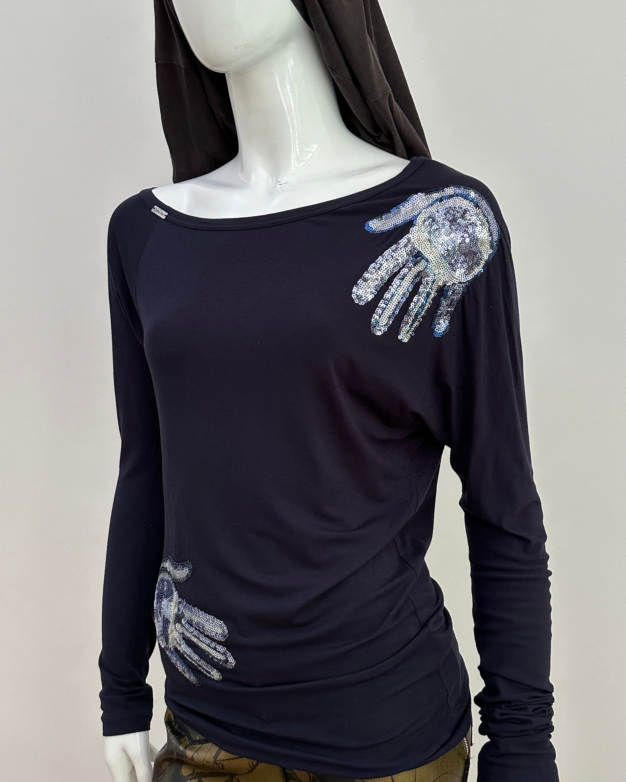 Sequin Hands Top Black S