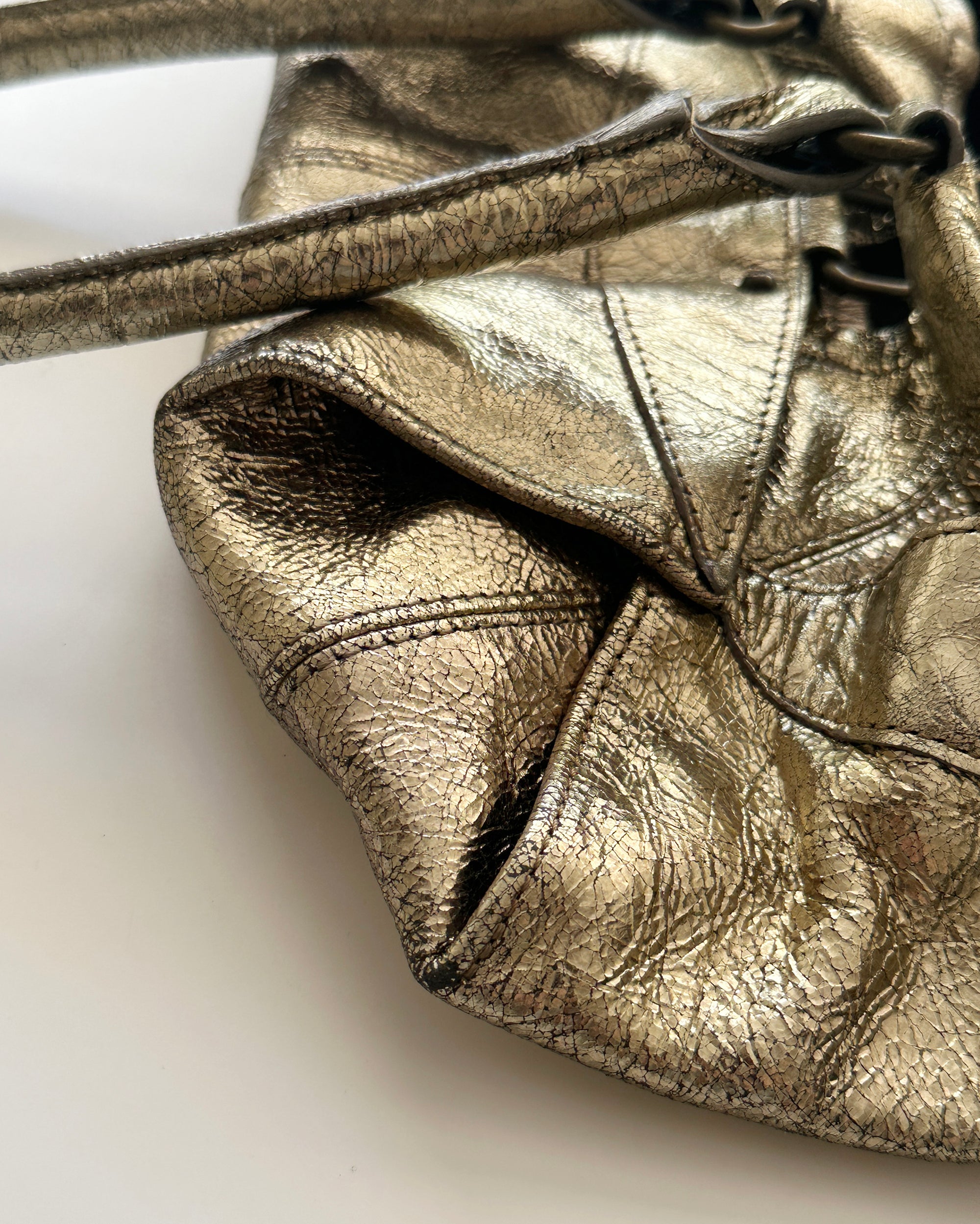 Reversible Origami Handbag in Distressed Metallic Leather