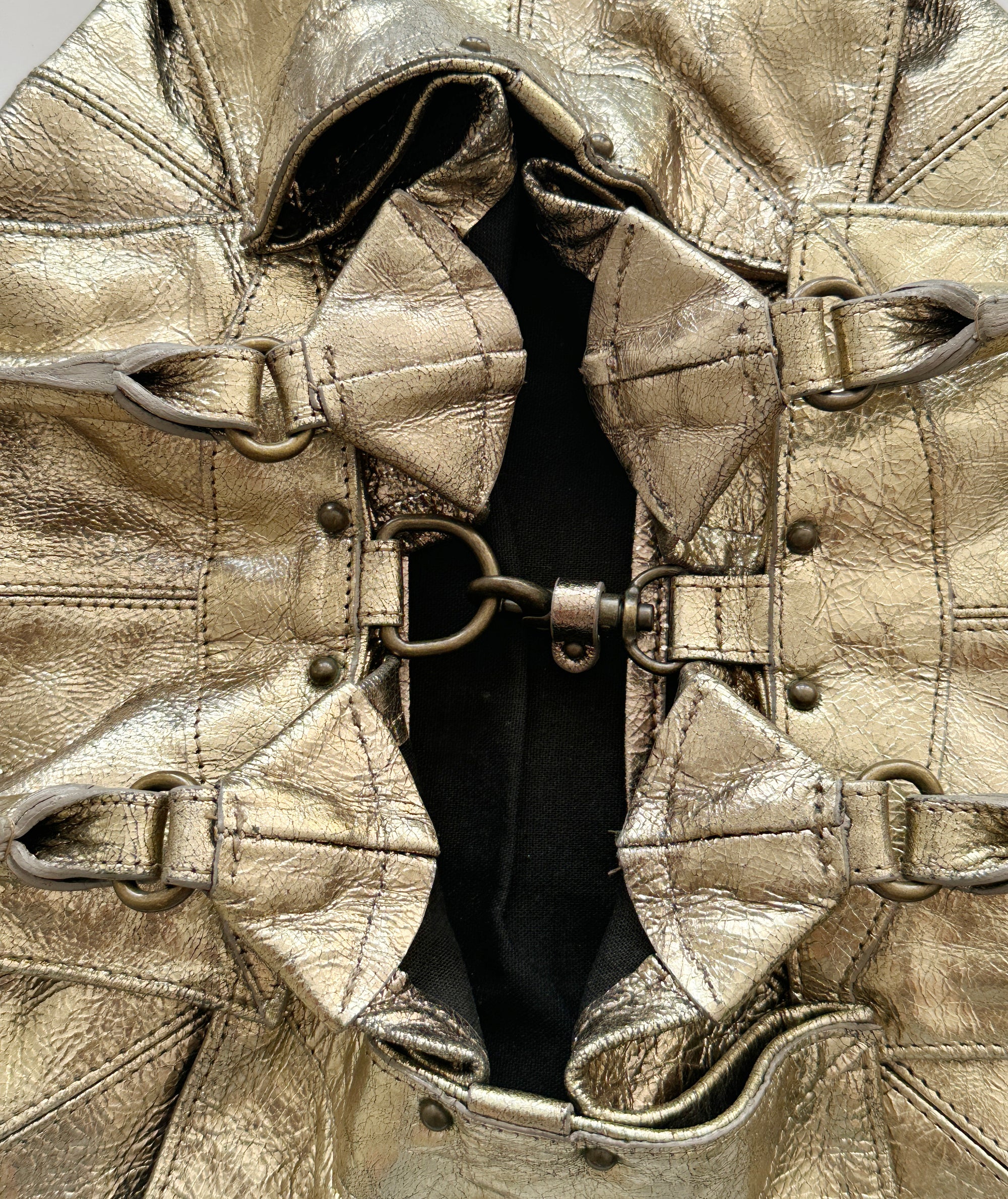 Reversible Origami Handbag in Distressed Metallic Leather
