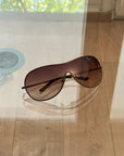 ESCADA Bronze Chain-Trim Shield Sunglasses