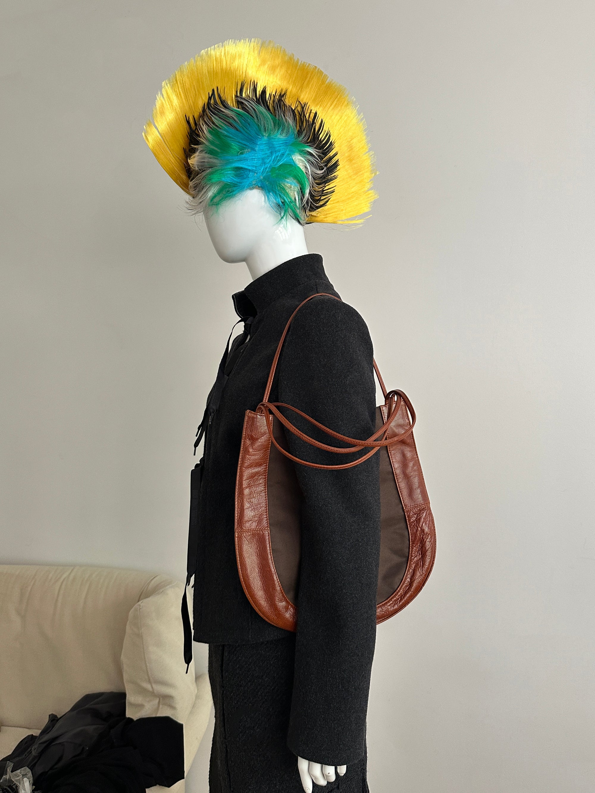Nylon & Leather Shoulder Bag in Brown