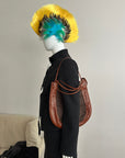 Nylon & Leather Shoulder Bag in Brown