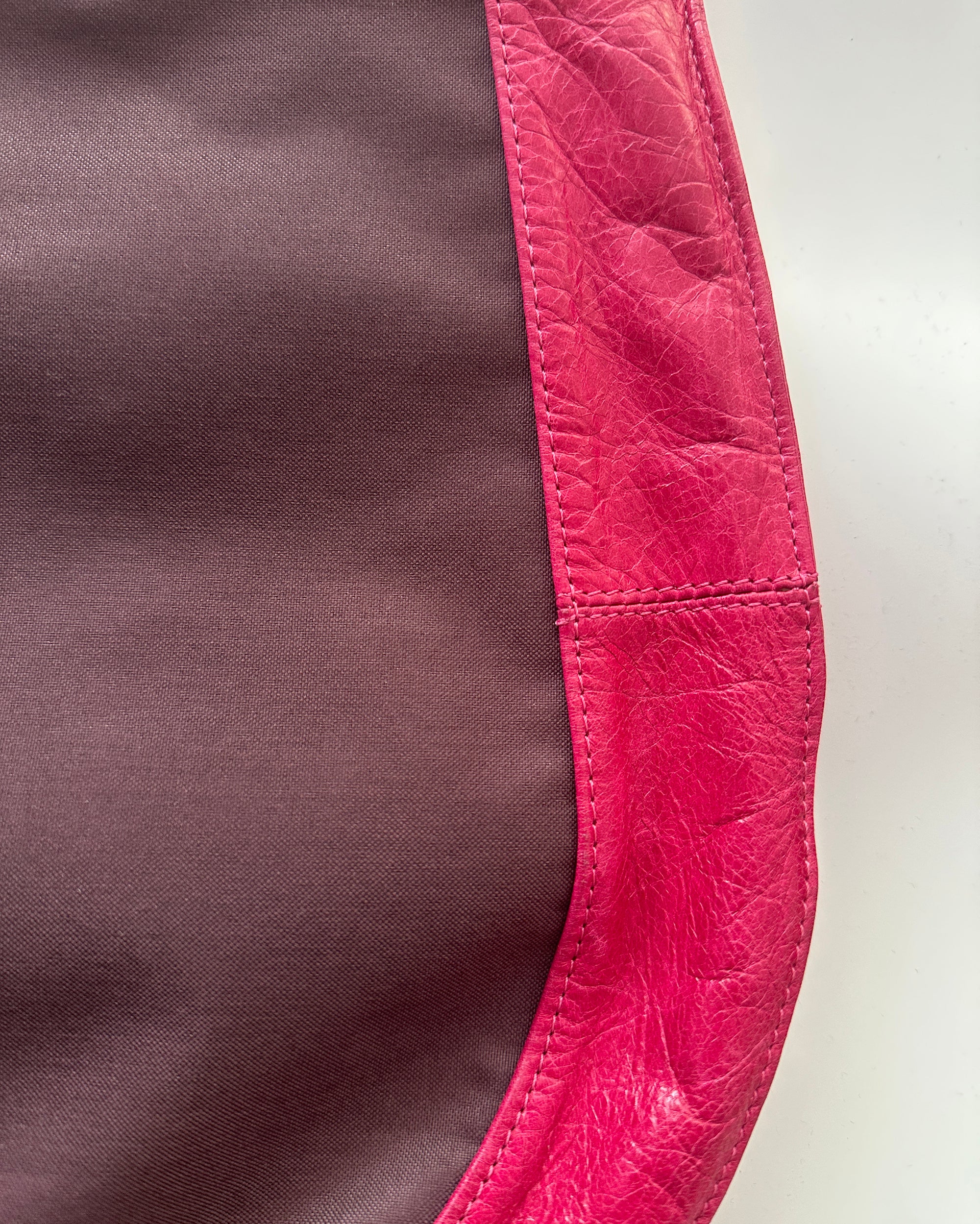 Nylon & Leather Shoulder Bag in Magenta