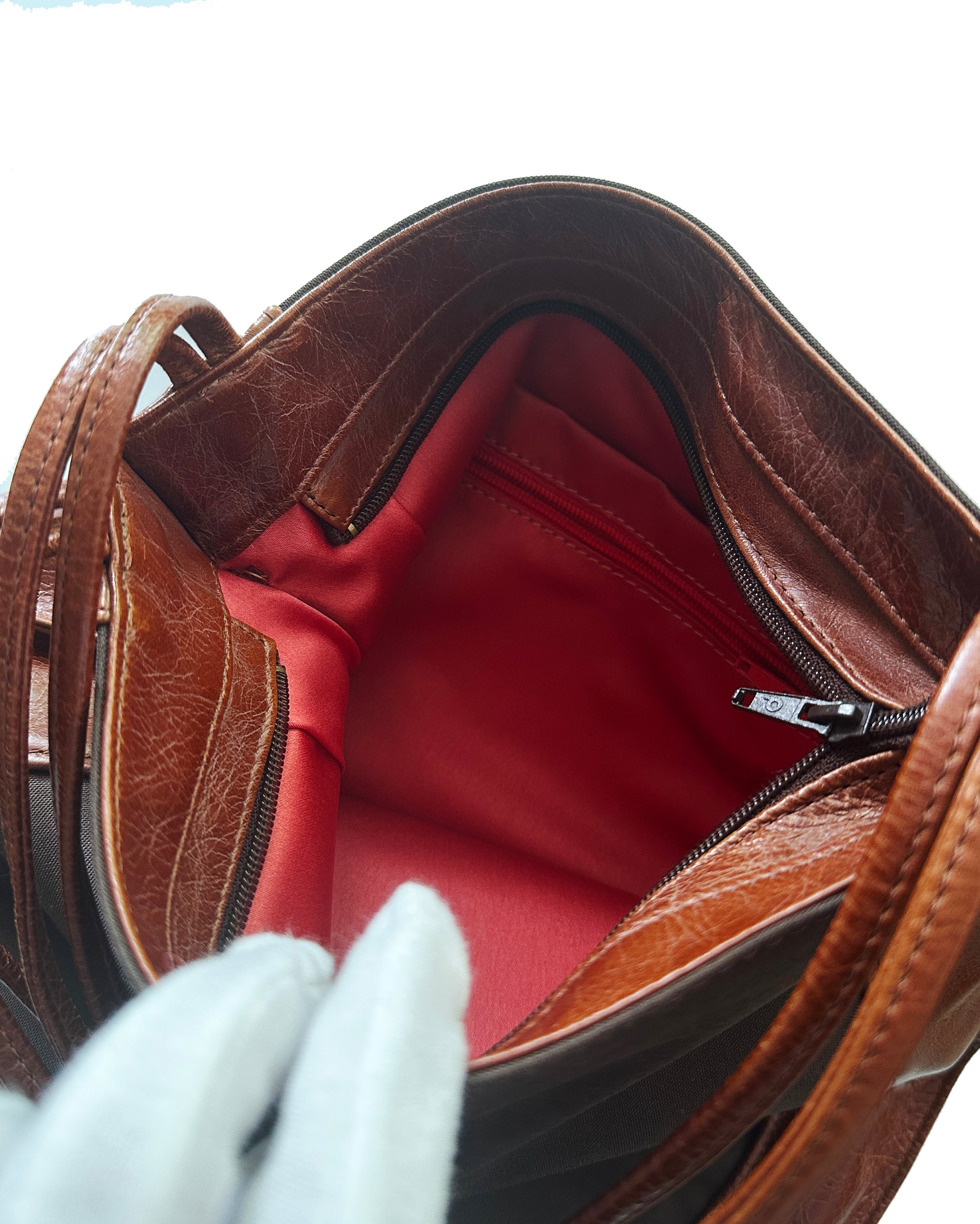 Nylon & Leather Shoulder Bag in Brown