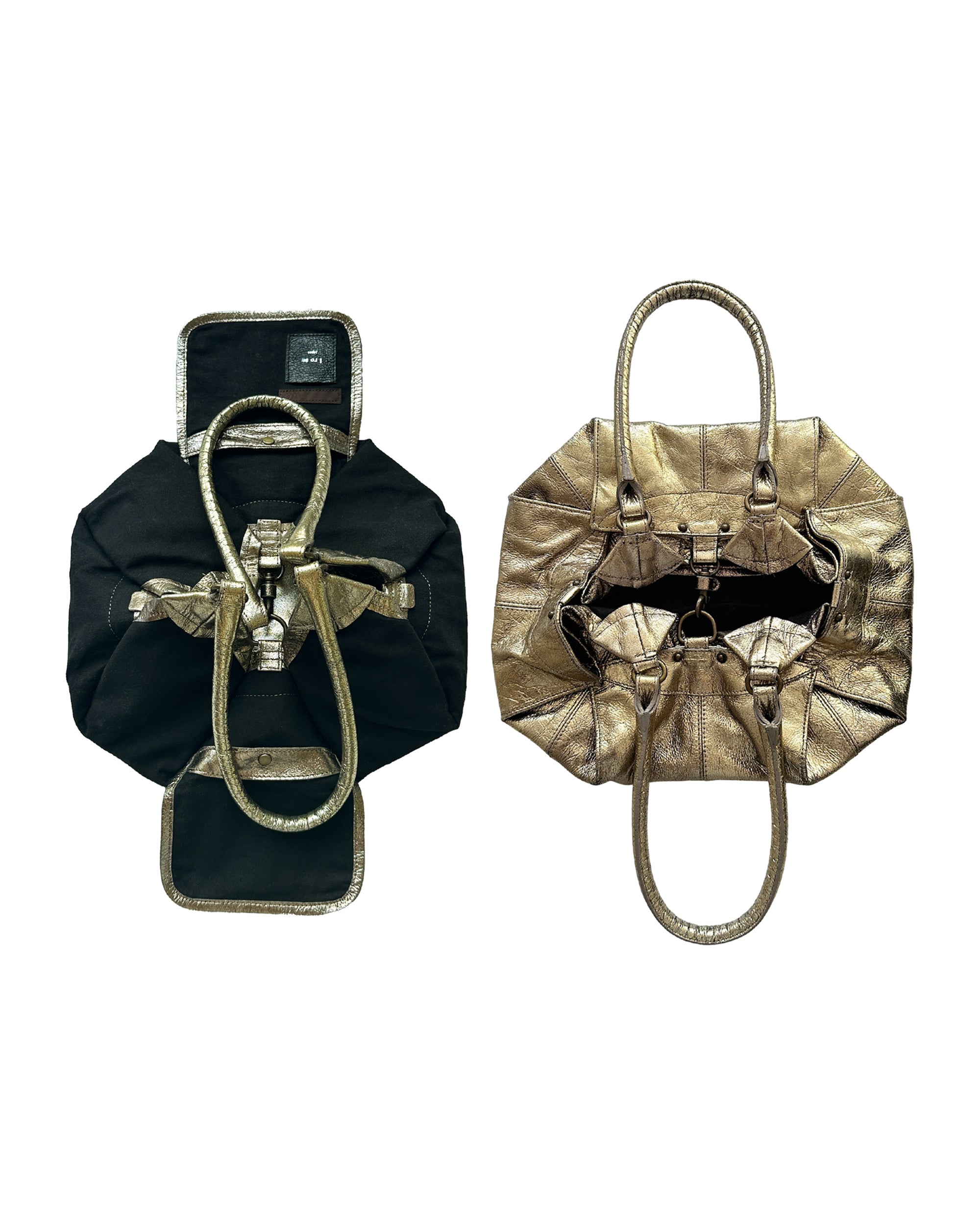 Reversible Origami Handbag in Distressed Metallic Leather