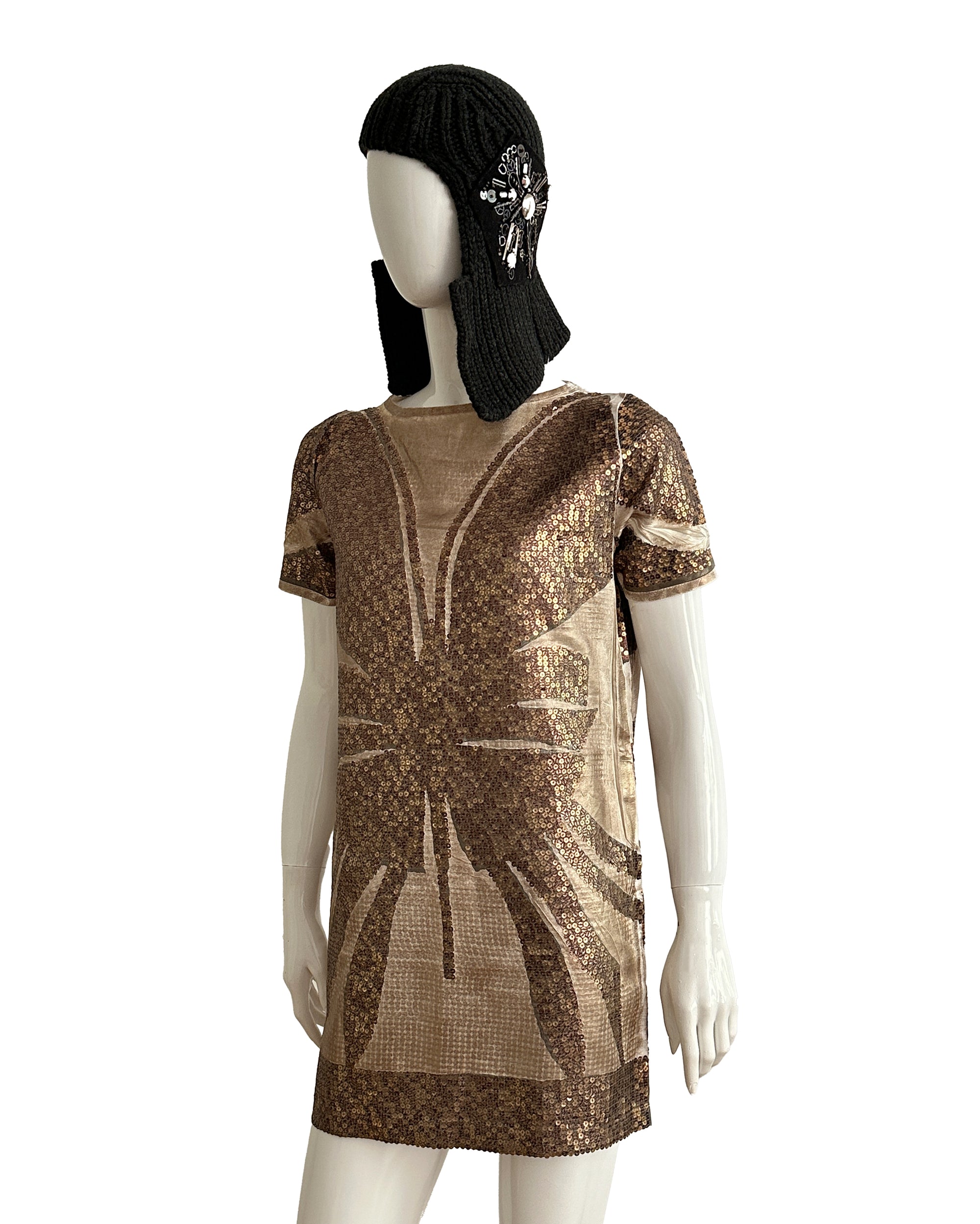 Bronze Butterfly Sequin Mini Dress
