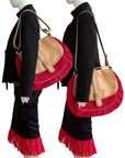 COSTUME NATIONAL Red Cotton & Vachetta Leather Oversized Shoulder Bag