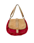 COSTUME NATIONAL Red Cotton & Vachetta Leather Oversized Shoulder Bag