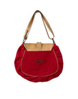 COSTUME NATIONAL Red Cotton & Vachetta Leather Oversized Shoulder Bag