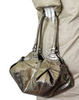 Reversible Origami Handbag in Distressed Metallic Leather