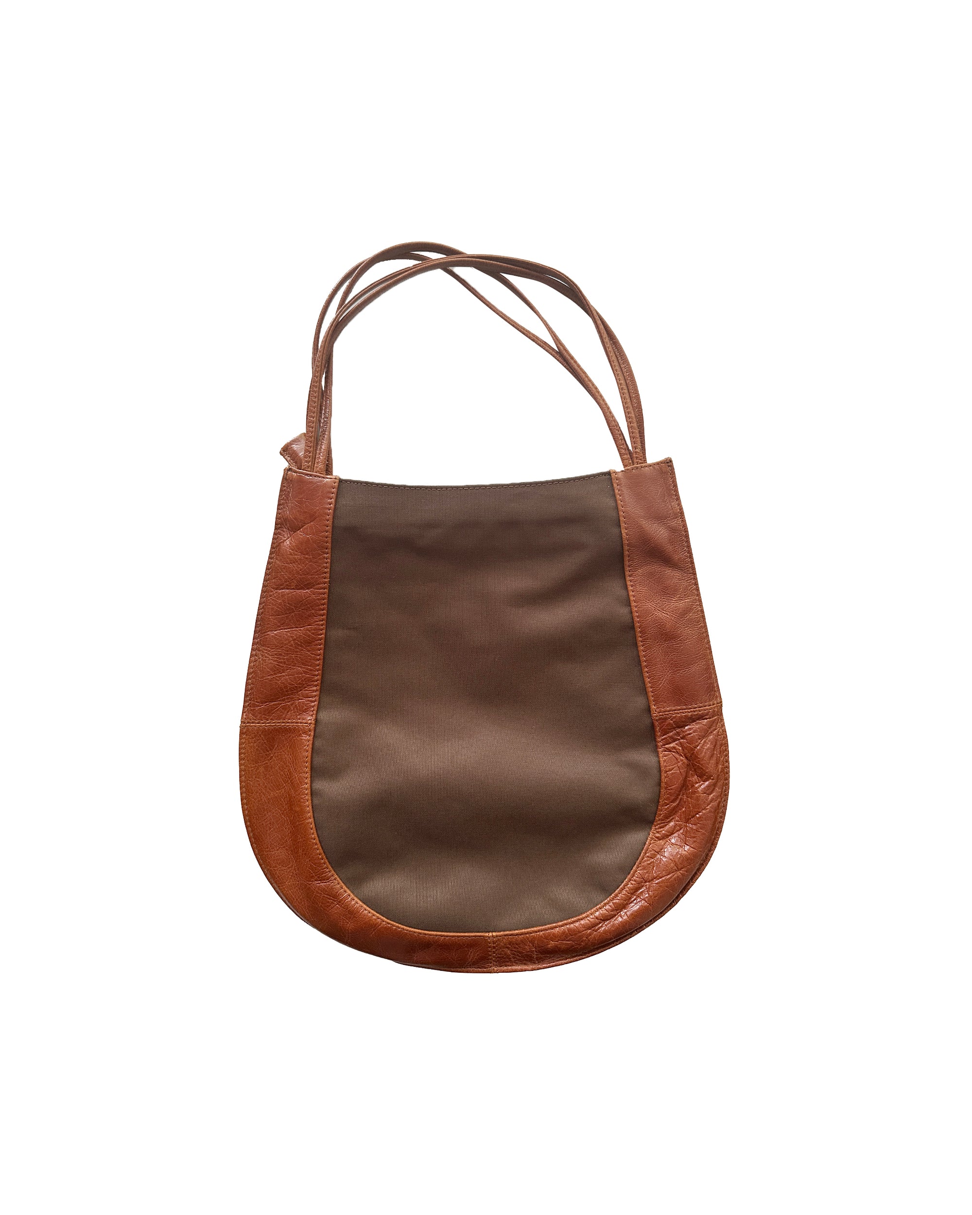 Nylon & Leather Shoulder Bag in Brown