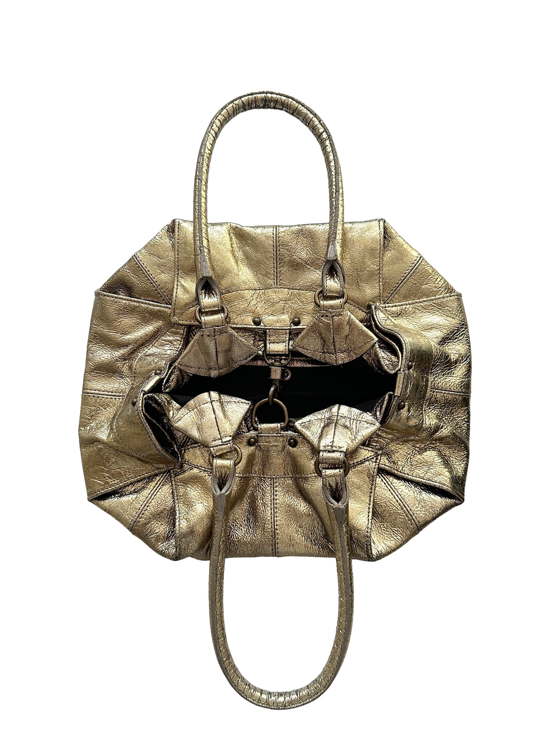 Reversible Origami Handbag in Distressed Metallic Leather