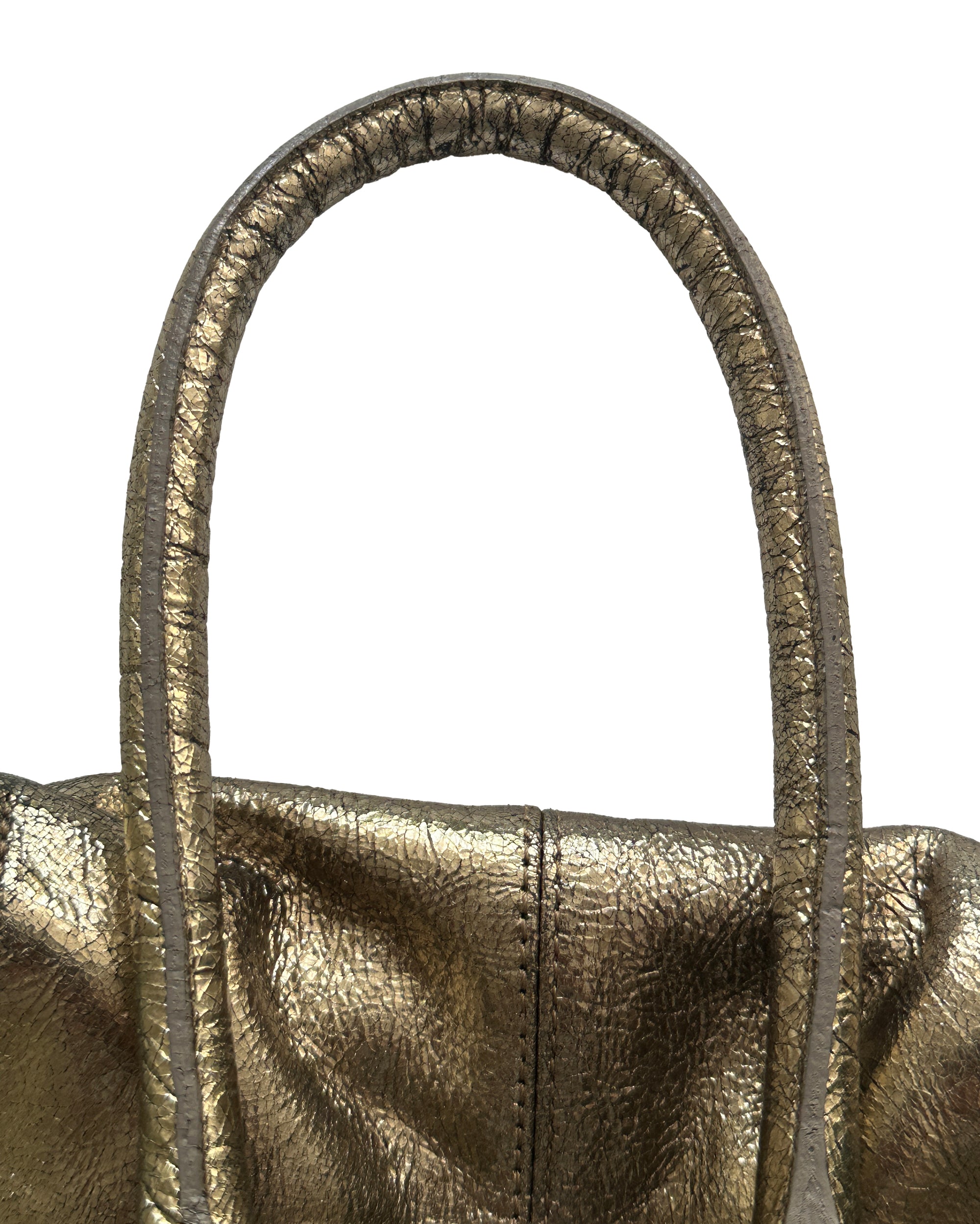 Reversible Origami Handbag in Distressed Metallic Leather