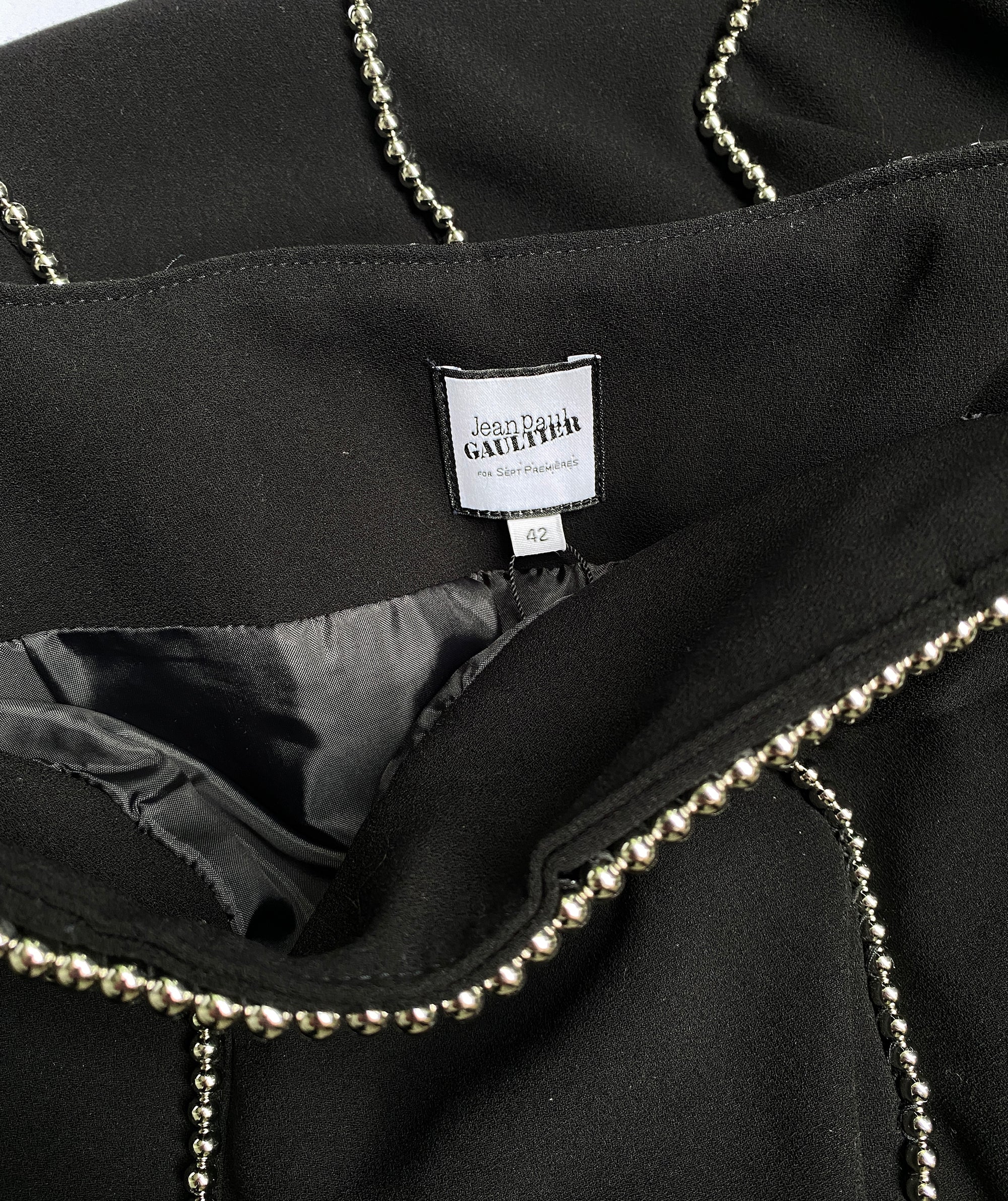 JEAN PAUL GAULTIER Silver Appliqué Skirt M