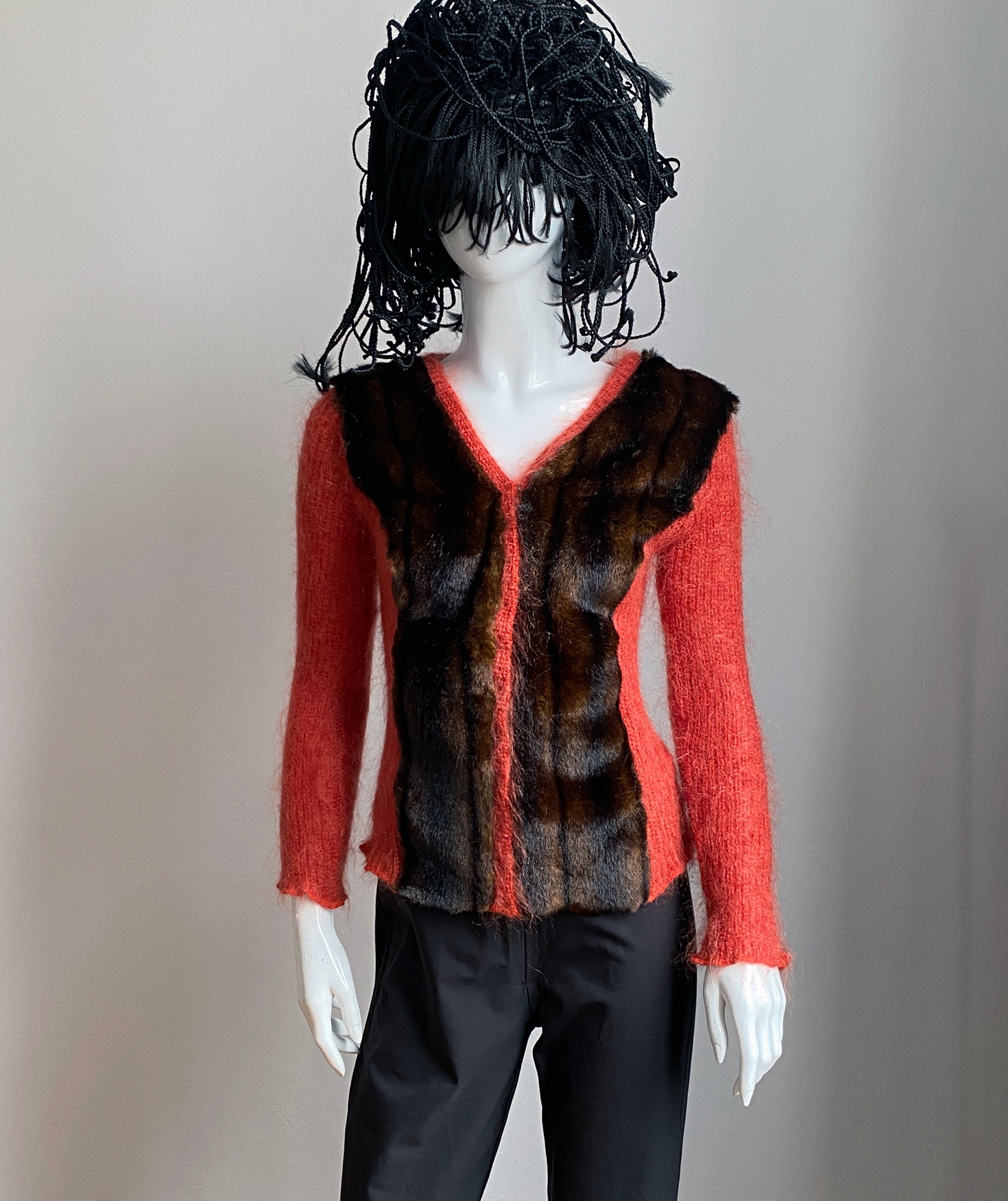 JEAN COLONNA Mohair & Faux Fur Sweater S