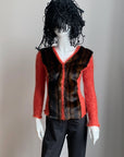 JEAN COLONNA Mohair & Faux Fur Sweater S