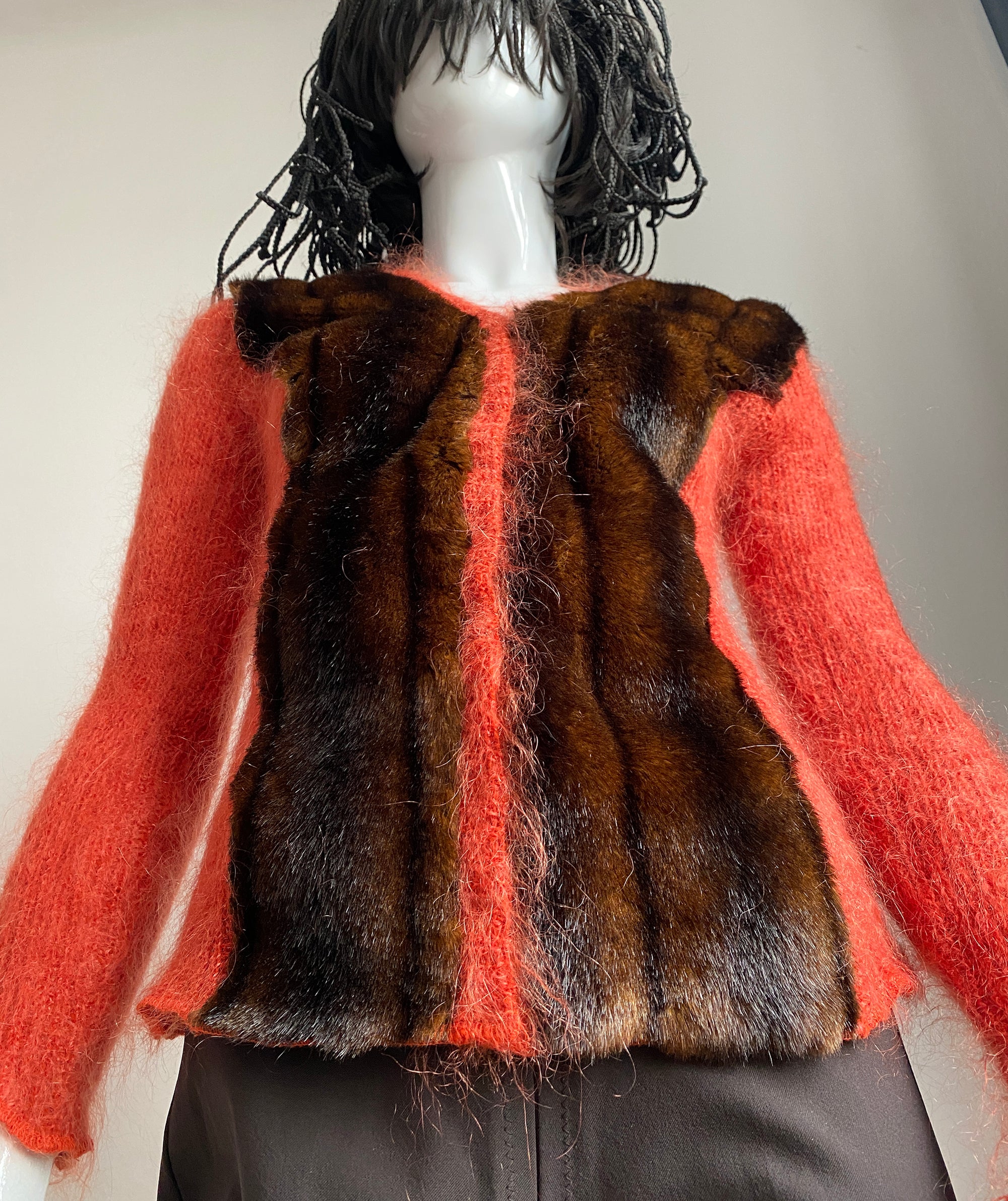 JEAN COLONNA Mohair & Faux Fur Sweater S