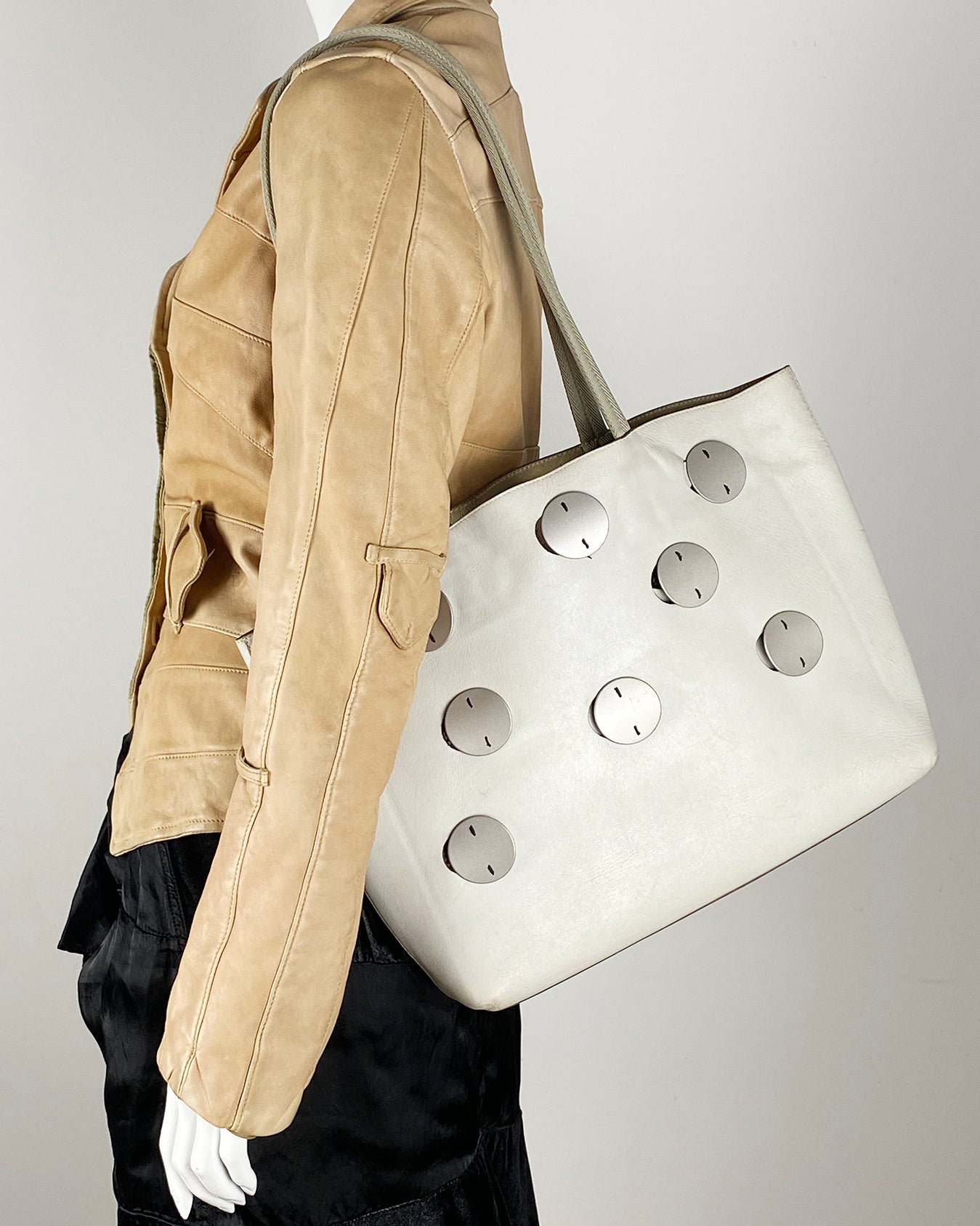 PRADA 2000 Grey Leather Tote Bag