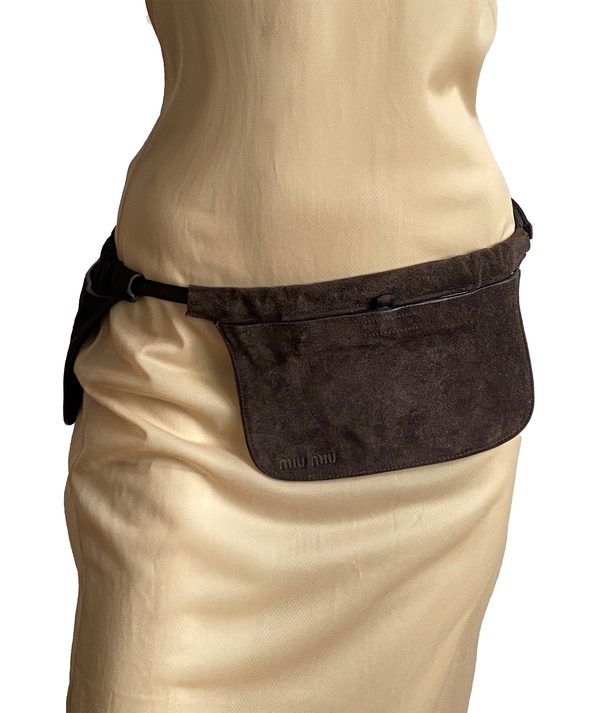 Miu Miu 1999 F/W waist belt bag in suede and mesh