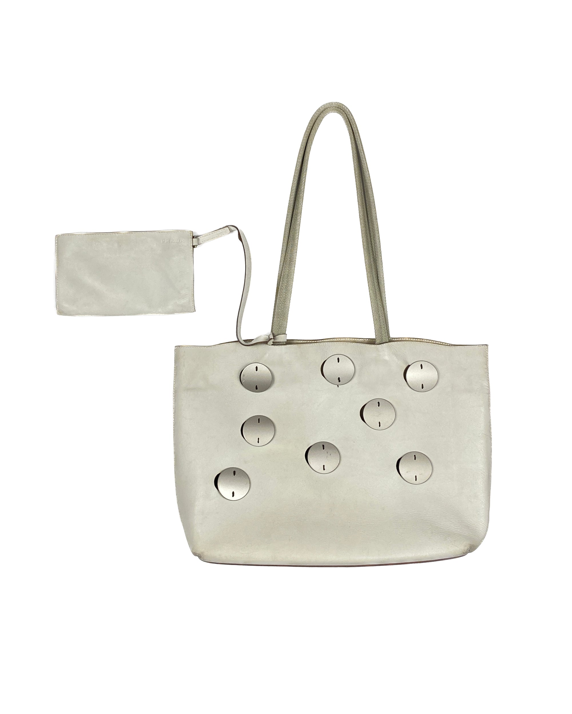 PRADA 2000 Grey Leather Tote Bag