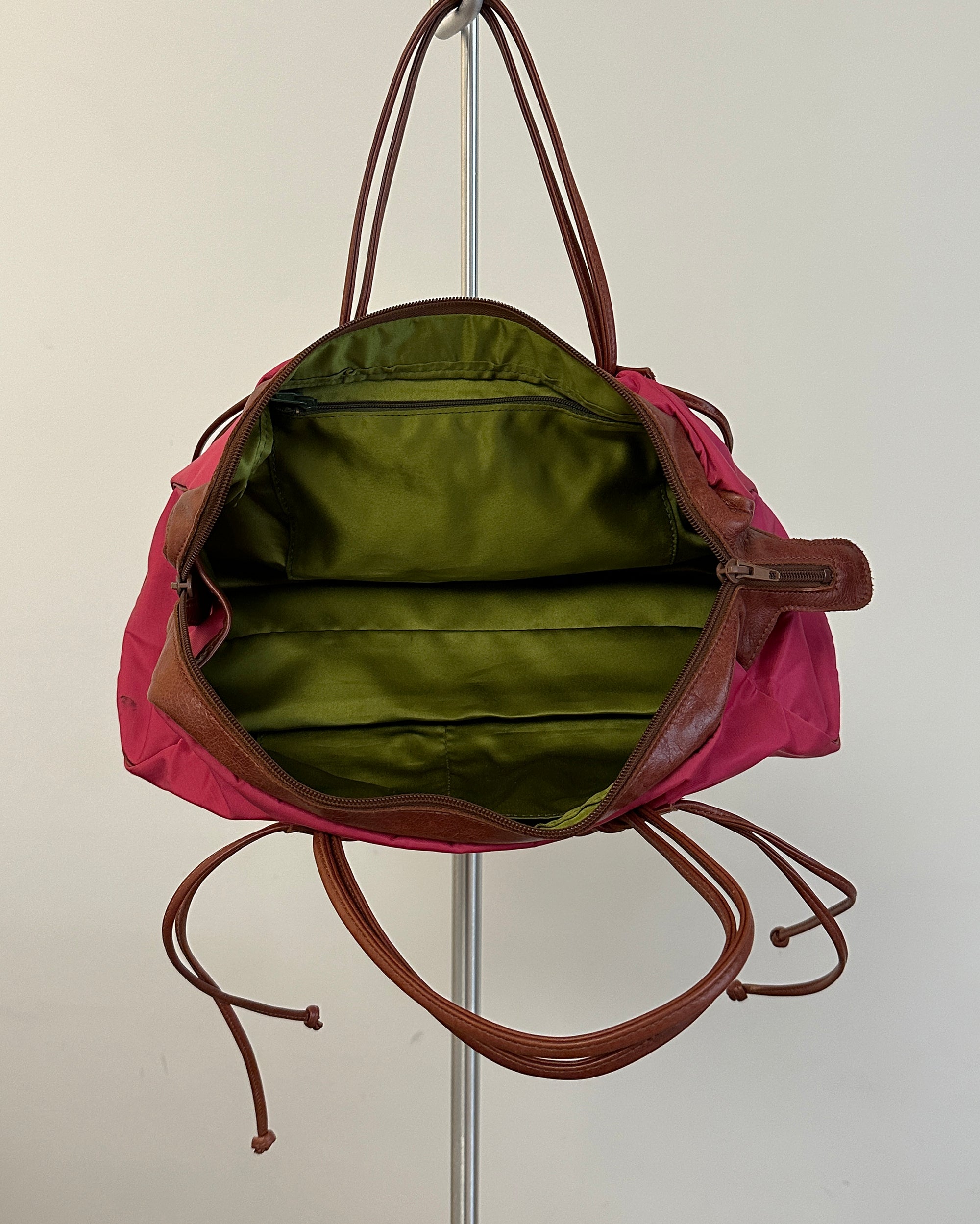 Pink and Brown Leather-Accent Bag