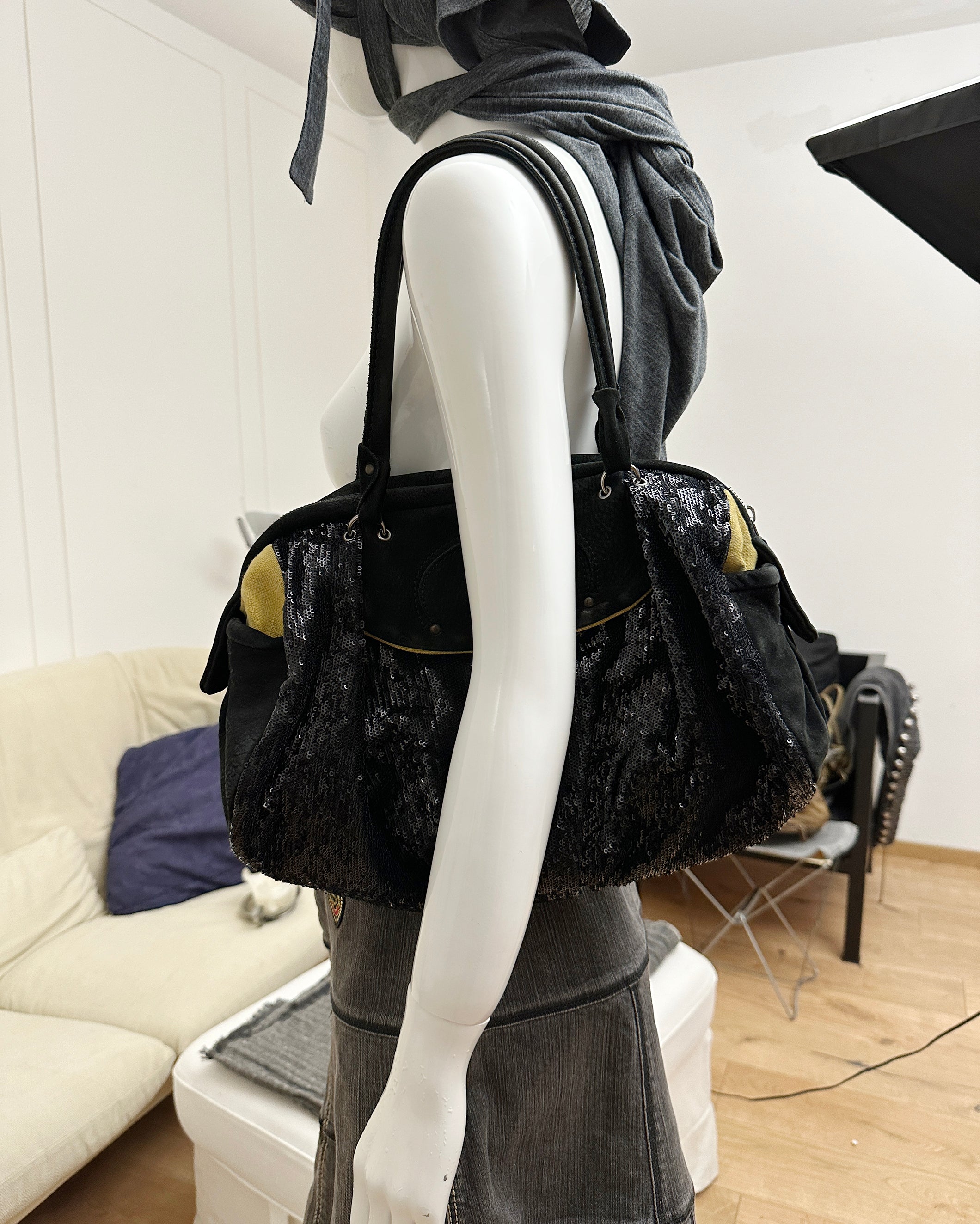 Italian Suede and Sequin Shoulder Bag