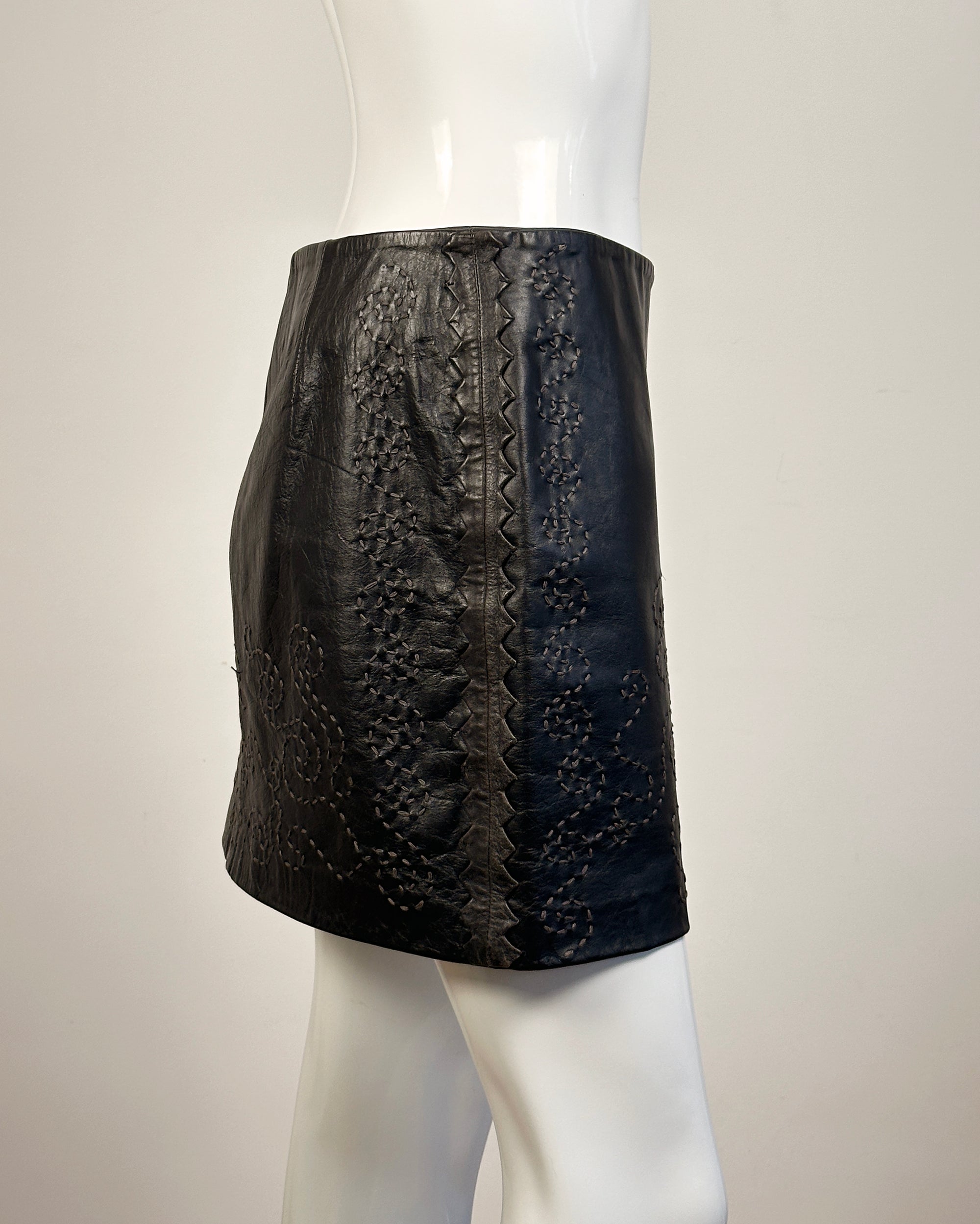 ALBERTA FEREETTI Leather Mini Skirt S
