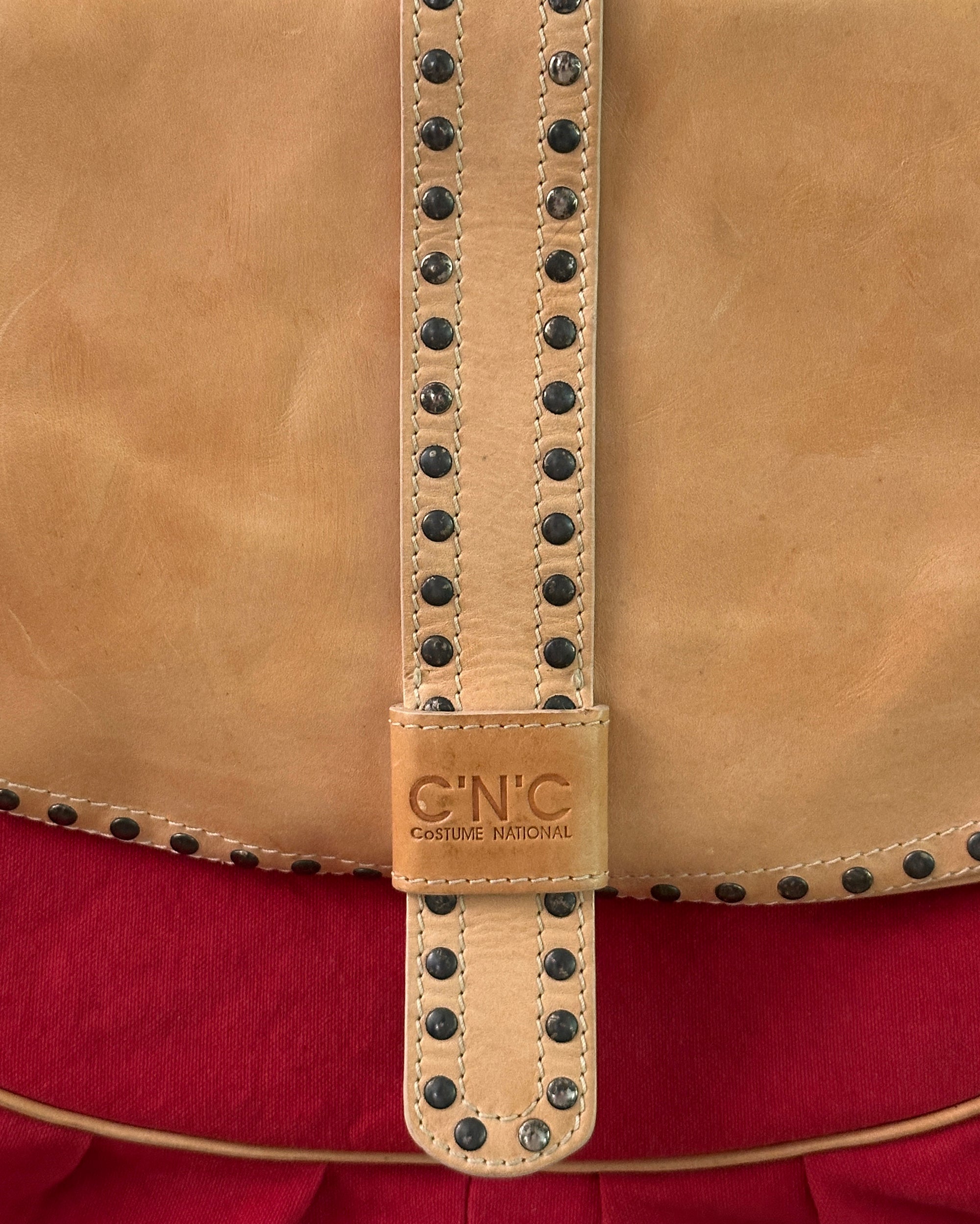 COSTUME NATIONAL Red Cotton &amp; Vachetta Leather Oversized Shoulder Bag