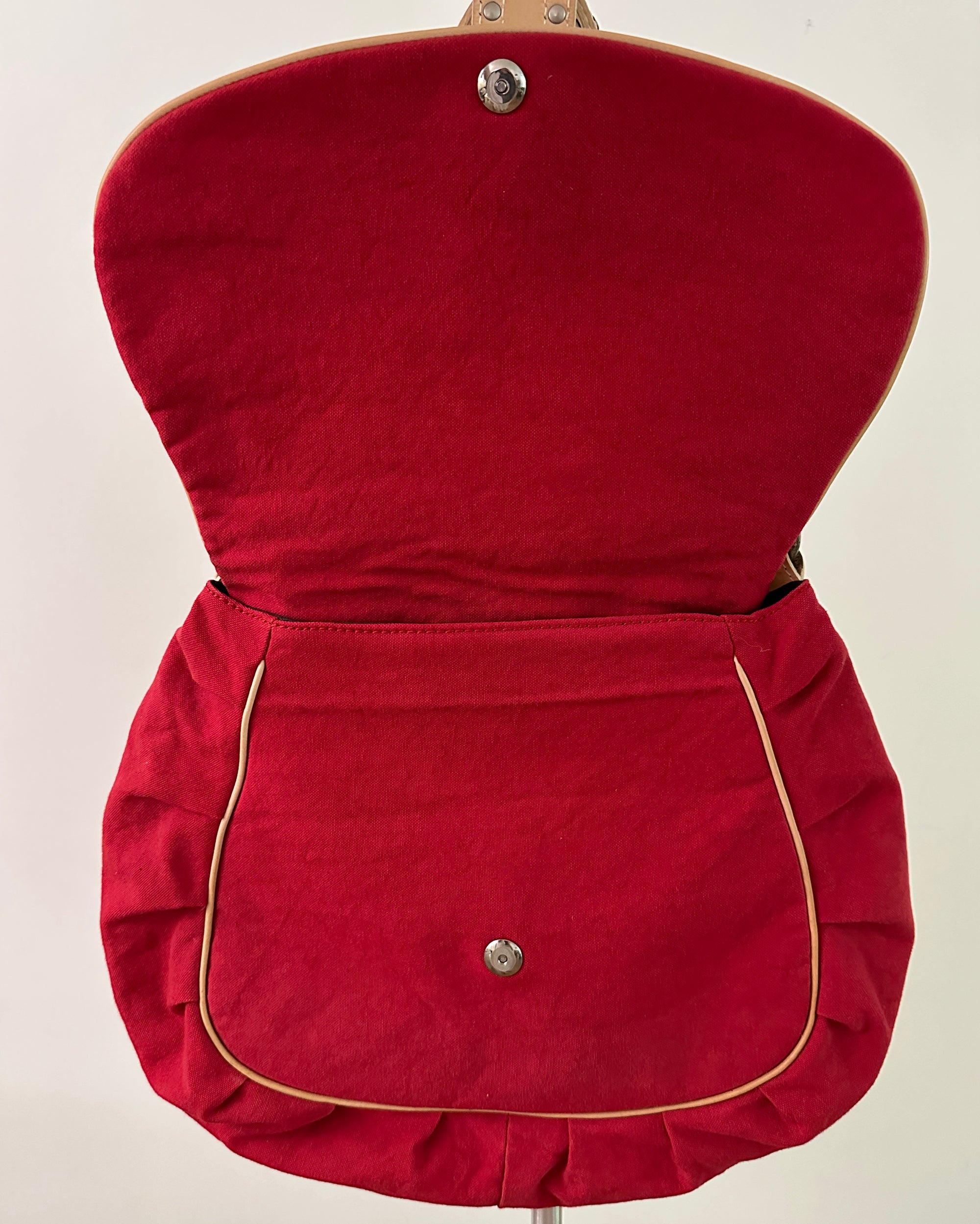 COSTUME NATIONAL Red Cotton &amp; Vachetta Leather Oversized Shoulder Bag