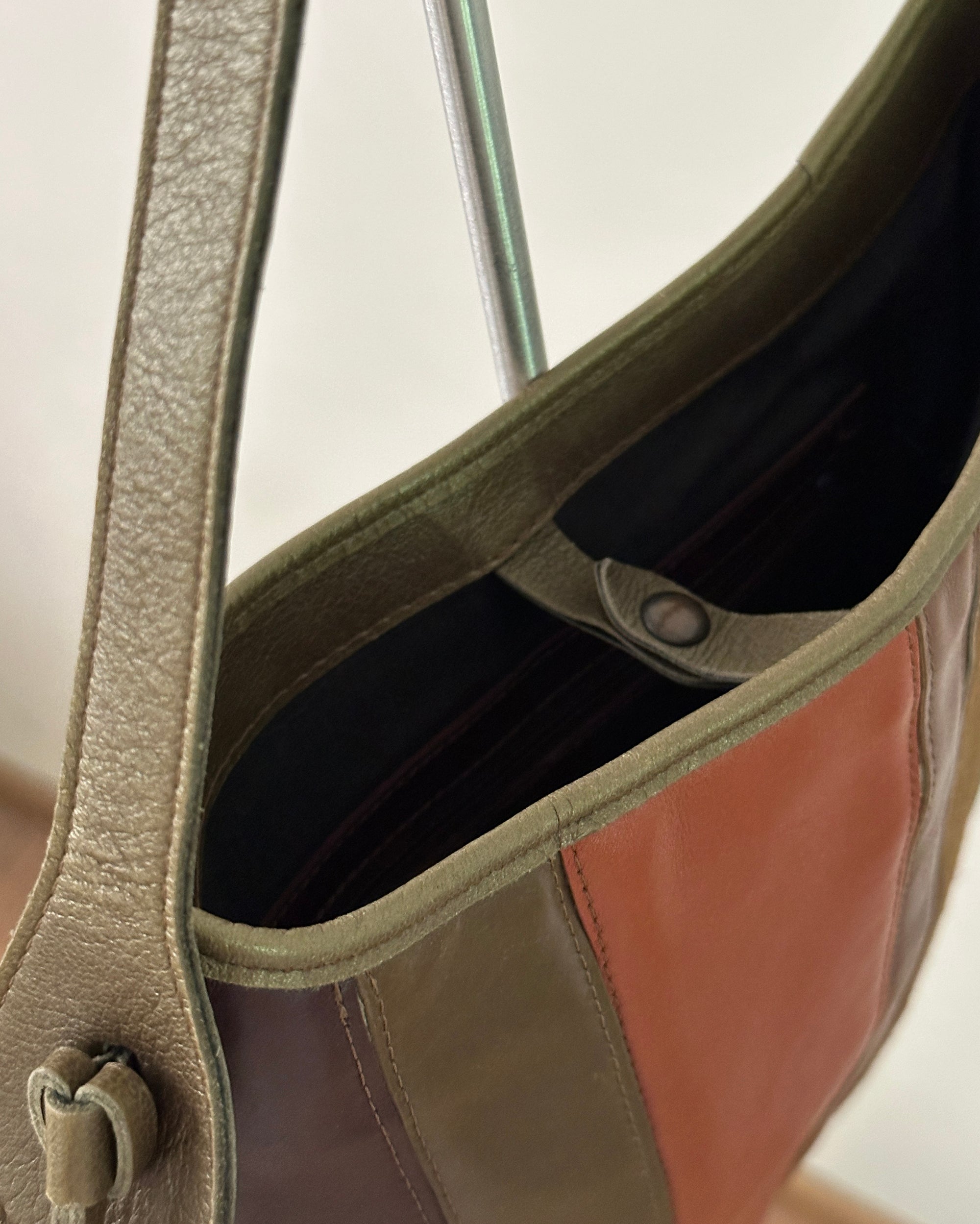 Multitone Leather &amp; Fur Panel Shoulder Bag