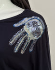 Sequin Hands Top Black S