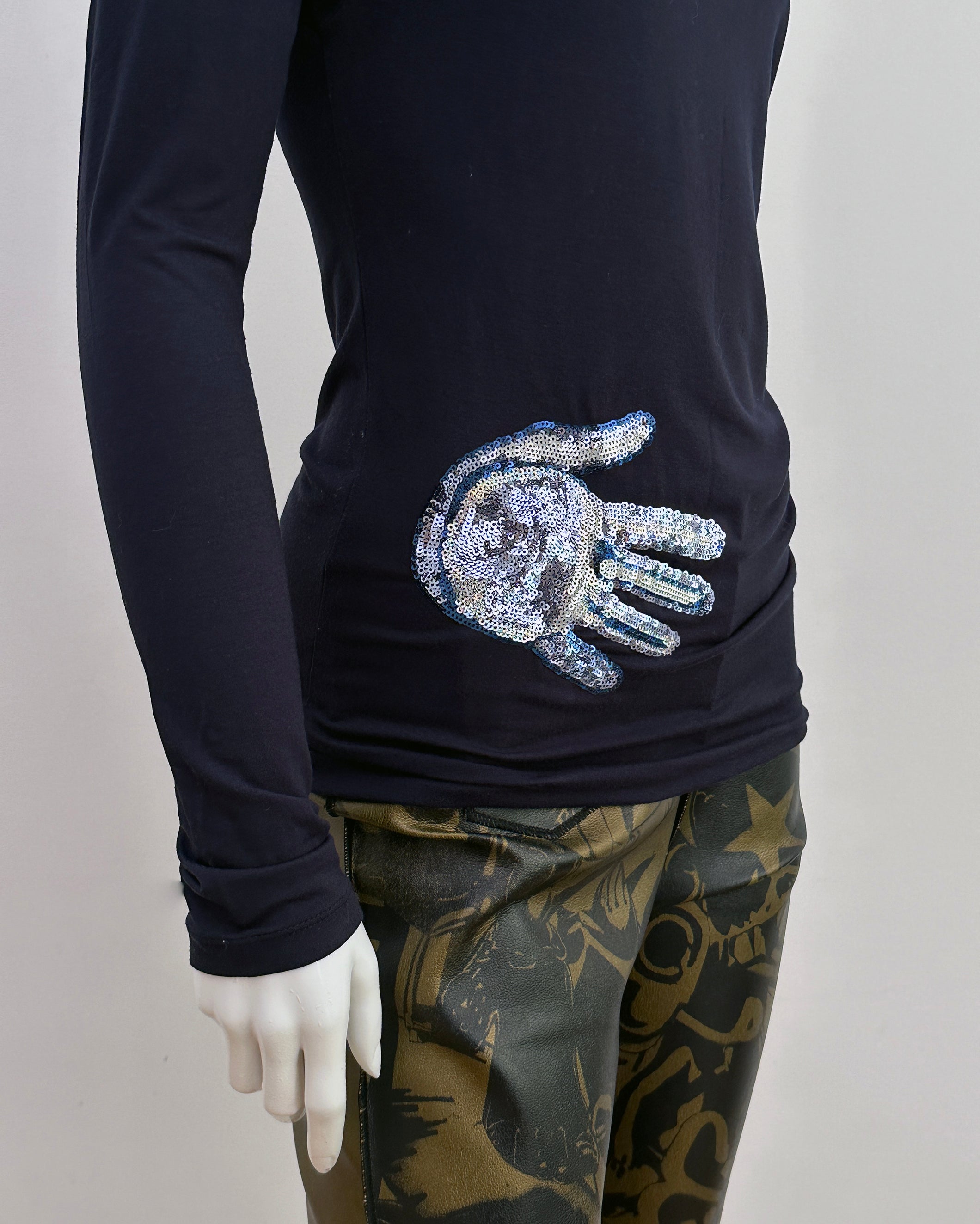 Sequin Hands Top Black S