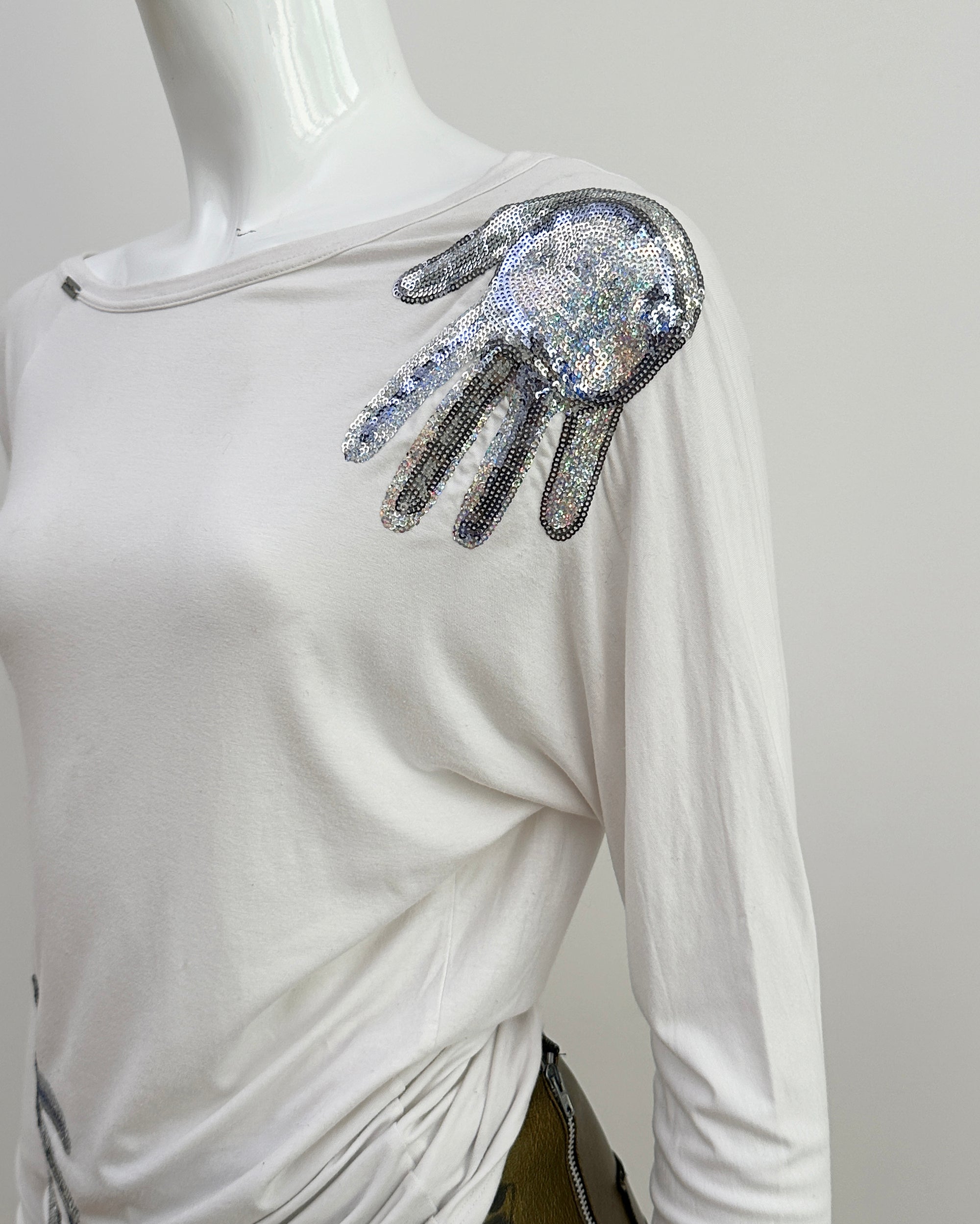 Sequin Hands Top White S