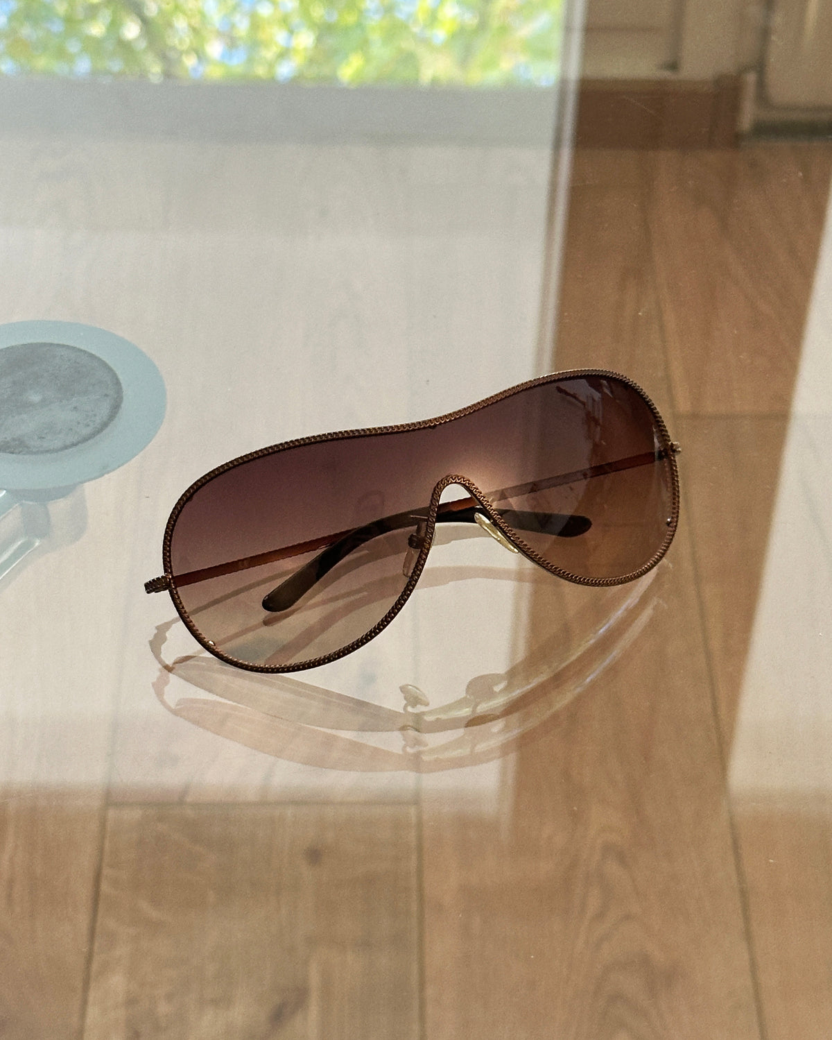 ESCADA Bronze Chain-Trim Shield Sunglasses