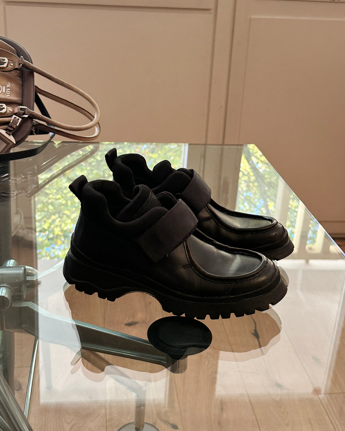 PRADA Sport FW 1998 Black Leather Velcro Shoes 38