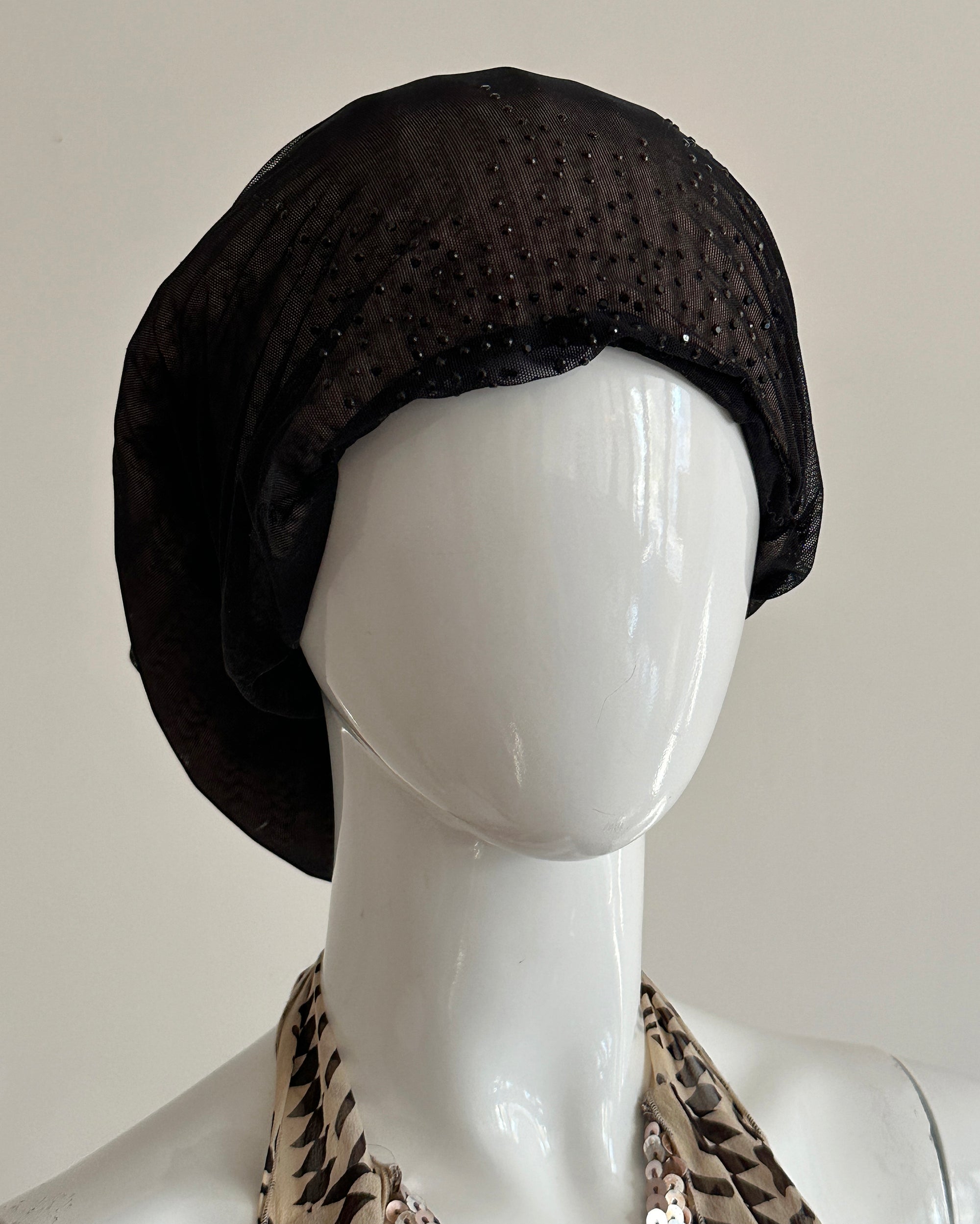 Black Mesh Overlay Knit Beret