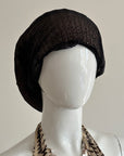 Black Mesh Overlay Knit Beret