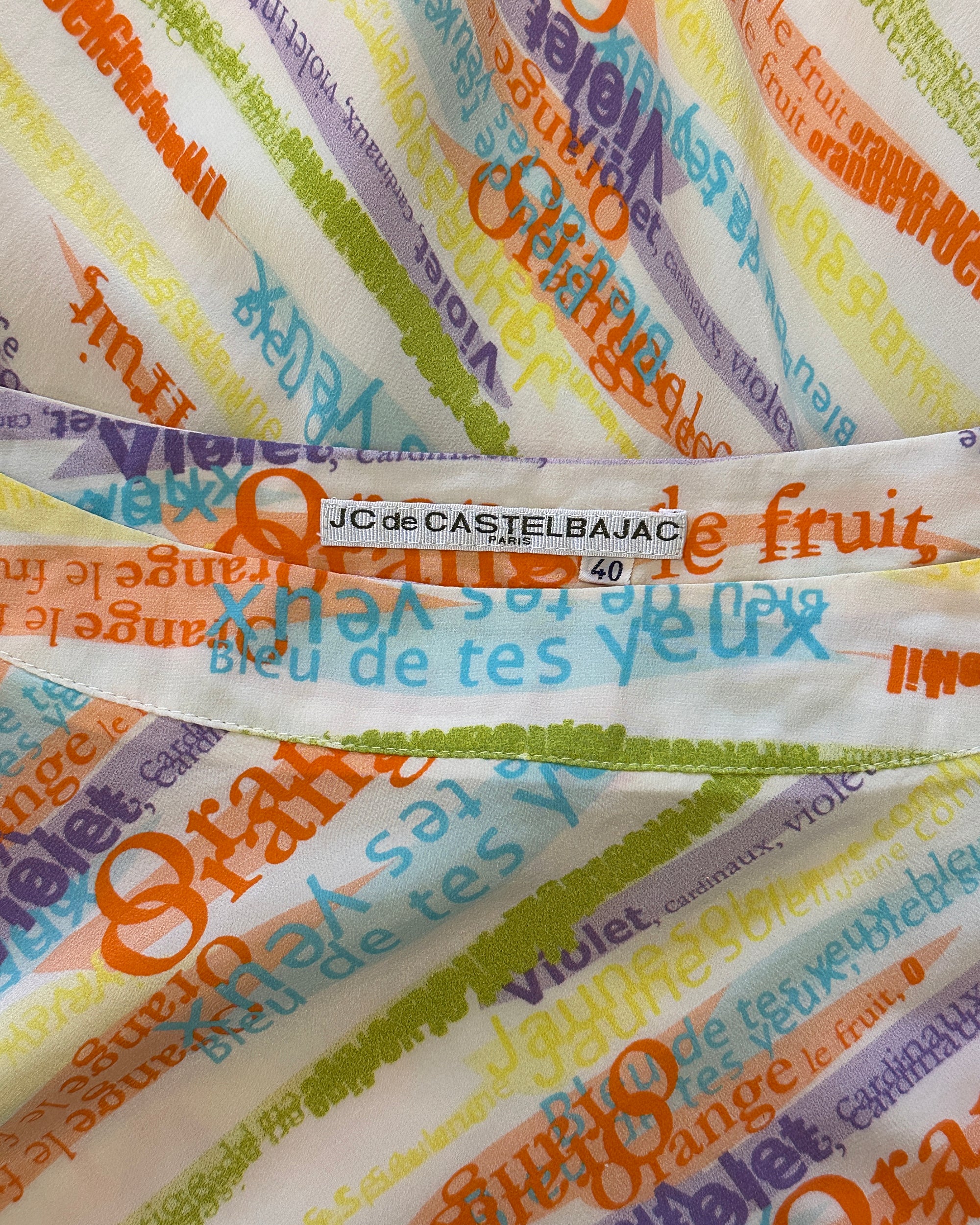 JC de CASTELBAJAC Silk Multicolor Text Print Skirt S/M