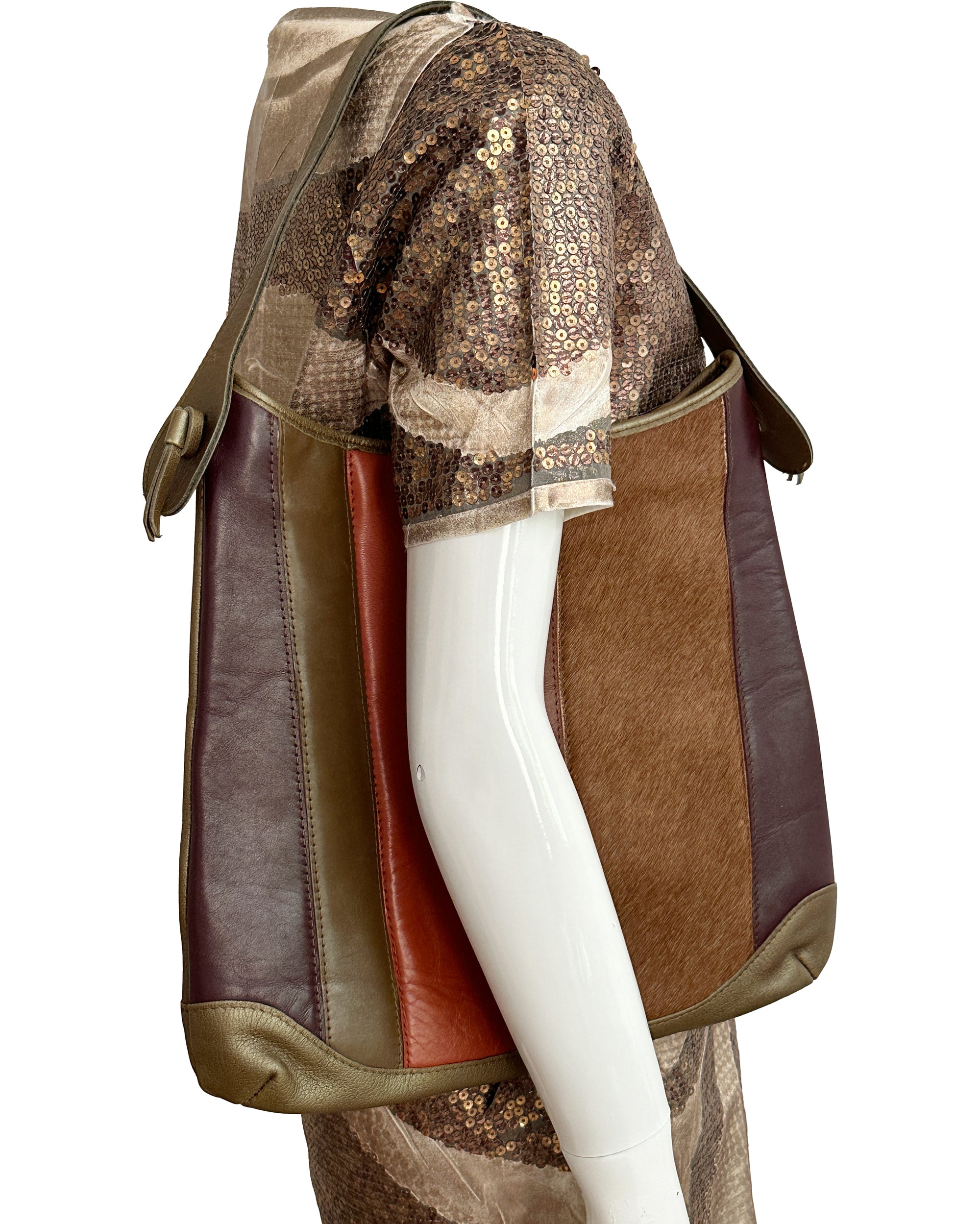 Multitone Leather &amp; Fur Panel Shoulder Bag